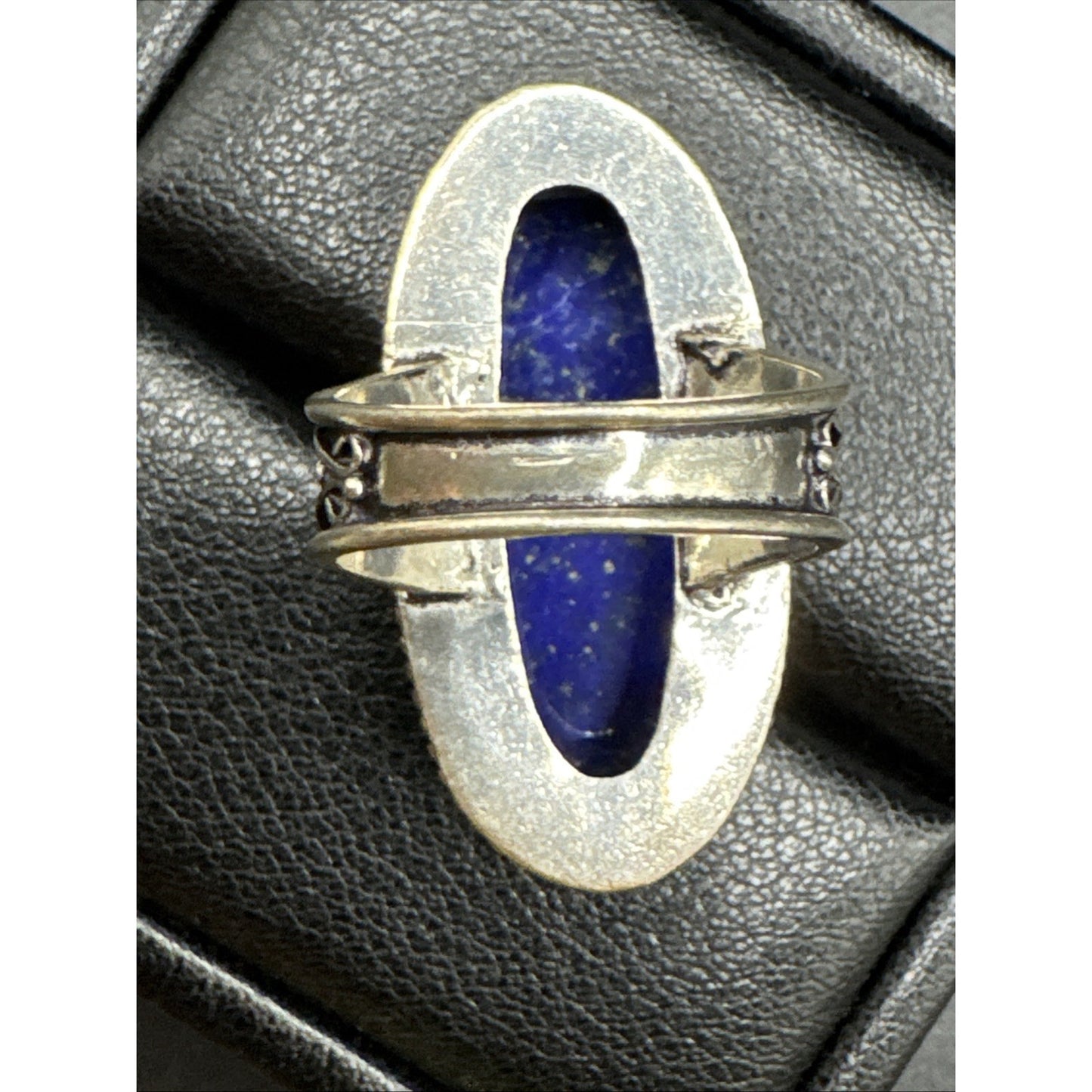 Sterling Silver Lapis Long Ring 15g 28x35mm 925 Size 7.5 T9
