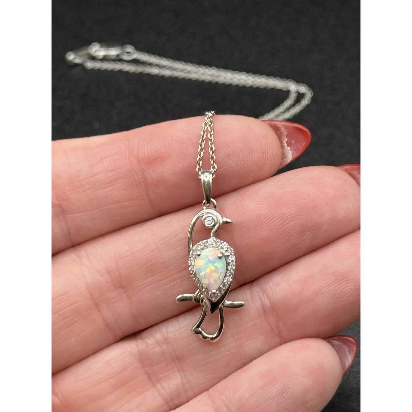 18” Sterling Silver Opal JWBR White Sapphire Pendant Necklace Parrot 925 N13