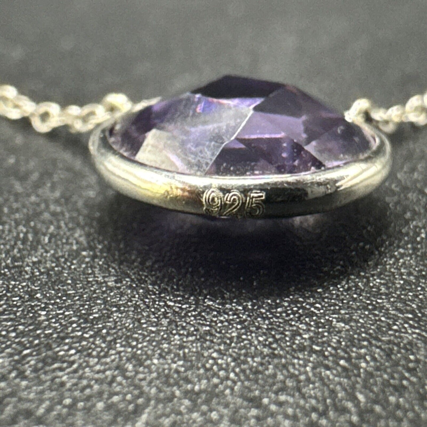 17” Sterling Silver Purple Faceted CZ Pendant 925 N1