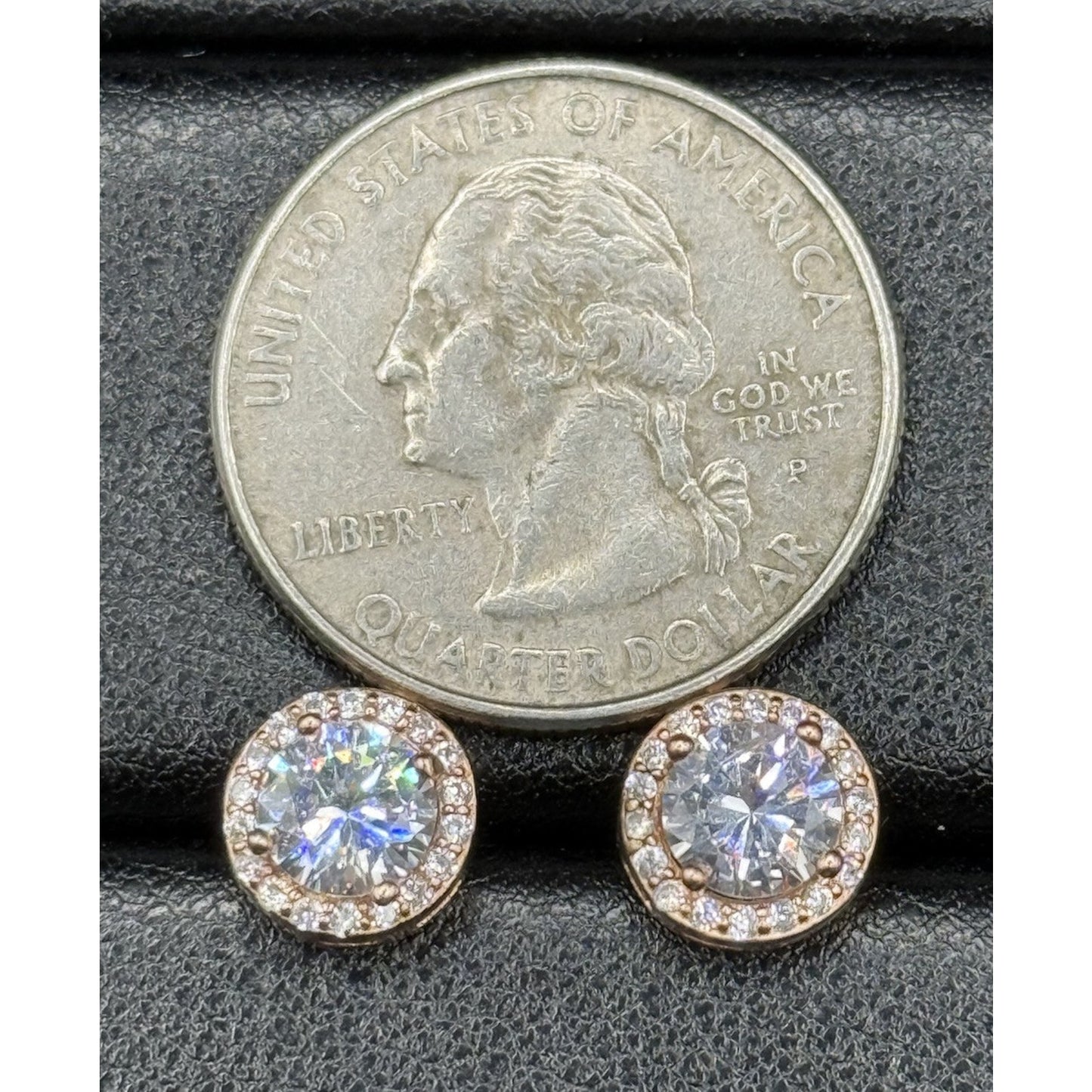 EUC Rose Sterling Silver Cubic Zirconia Halo Stud Earrings 925 N20