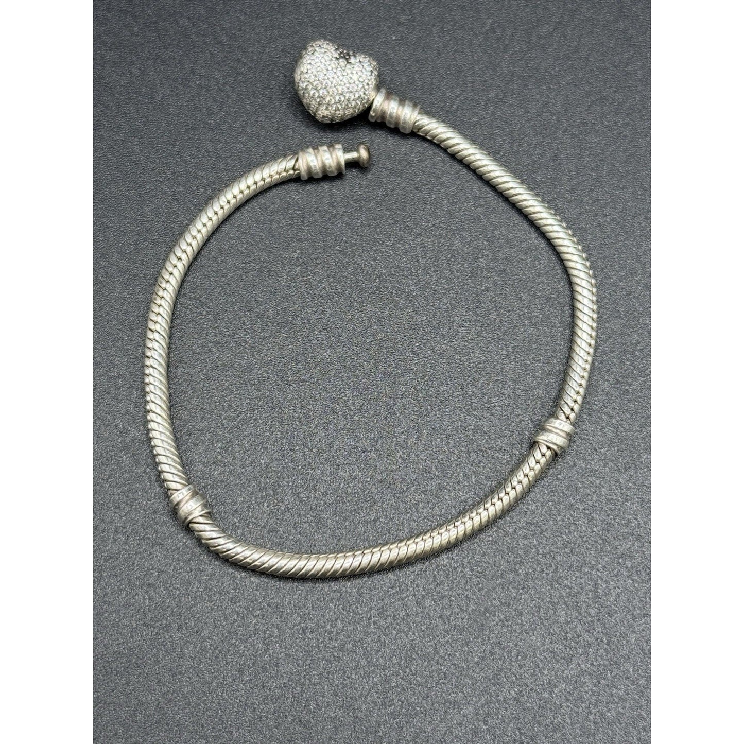 Pandora 7.25” Sterling Silver Cubic Zirconia Heart Clasp Bracelet ALE Q7