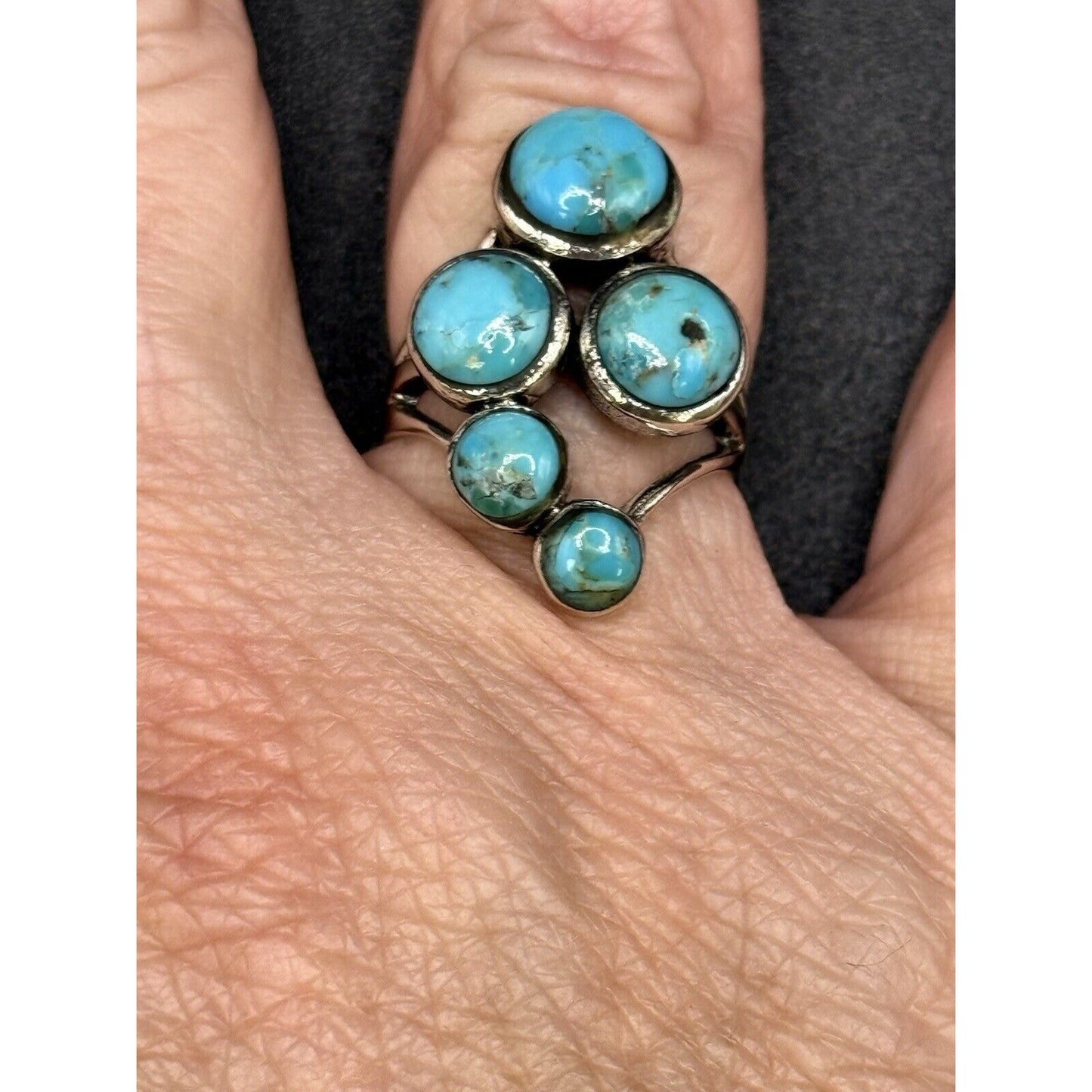 New Condition Sterling Silver Free Form Turquoise Ring Size 6.75
