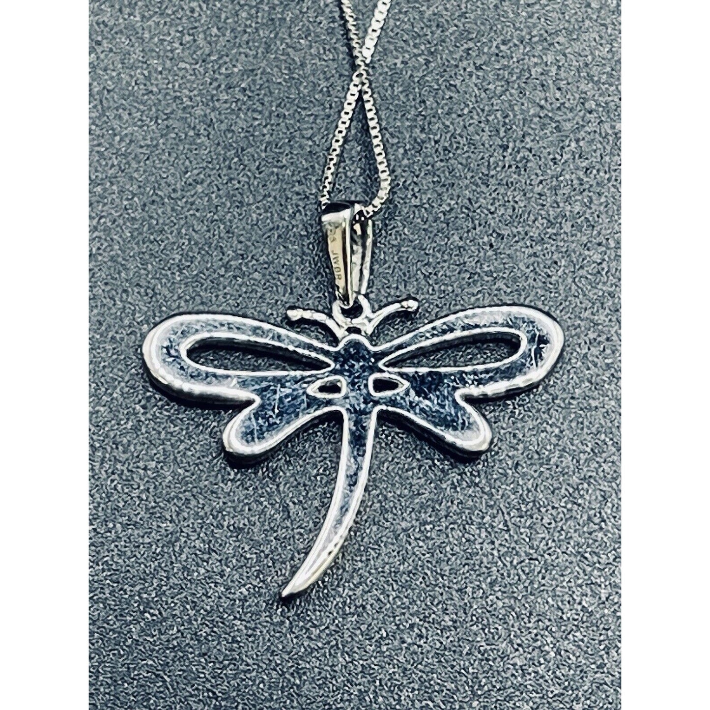 18” New Condition Sterling Silver Rose Accent Genuine 1/10th Diamond Dragonfly