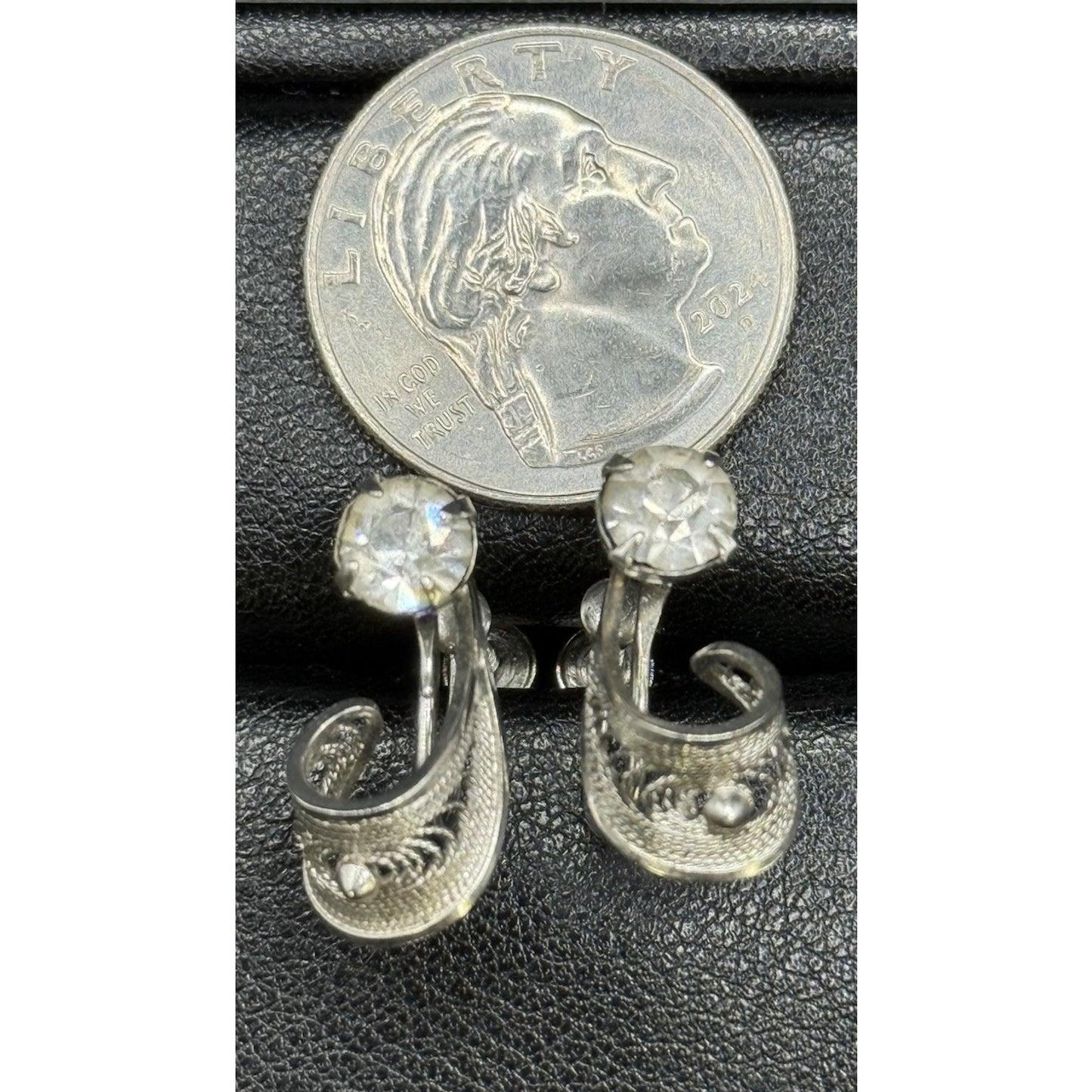 Ann Lee Sterling Silver Rhinestone Screw Back Earrings P3