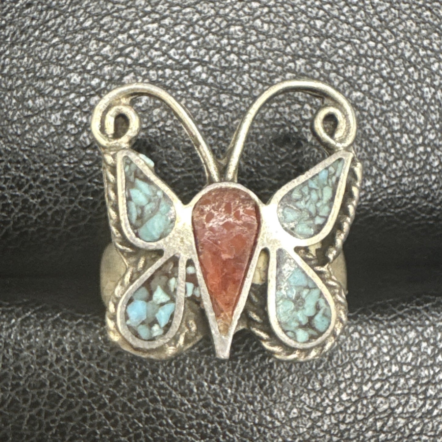Vintage Sterling Silver Turquoise Inlay Butterfly Ring 925 Size 5 Tested P2
