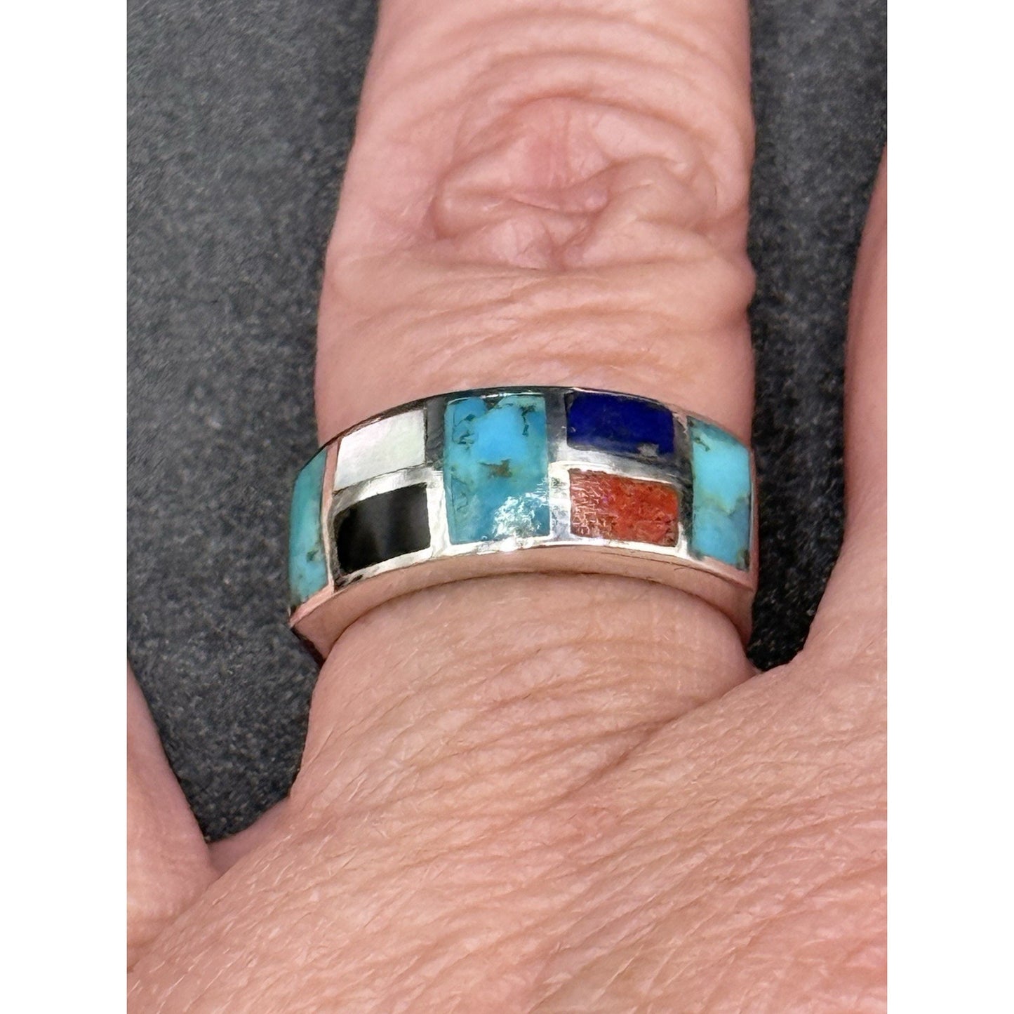 New Condition Sterling Silver MultiGemstone Ring Size 7.00 Turquoise