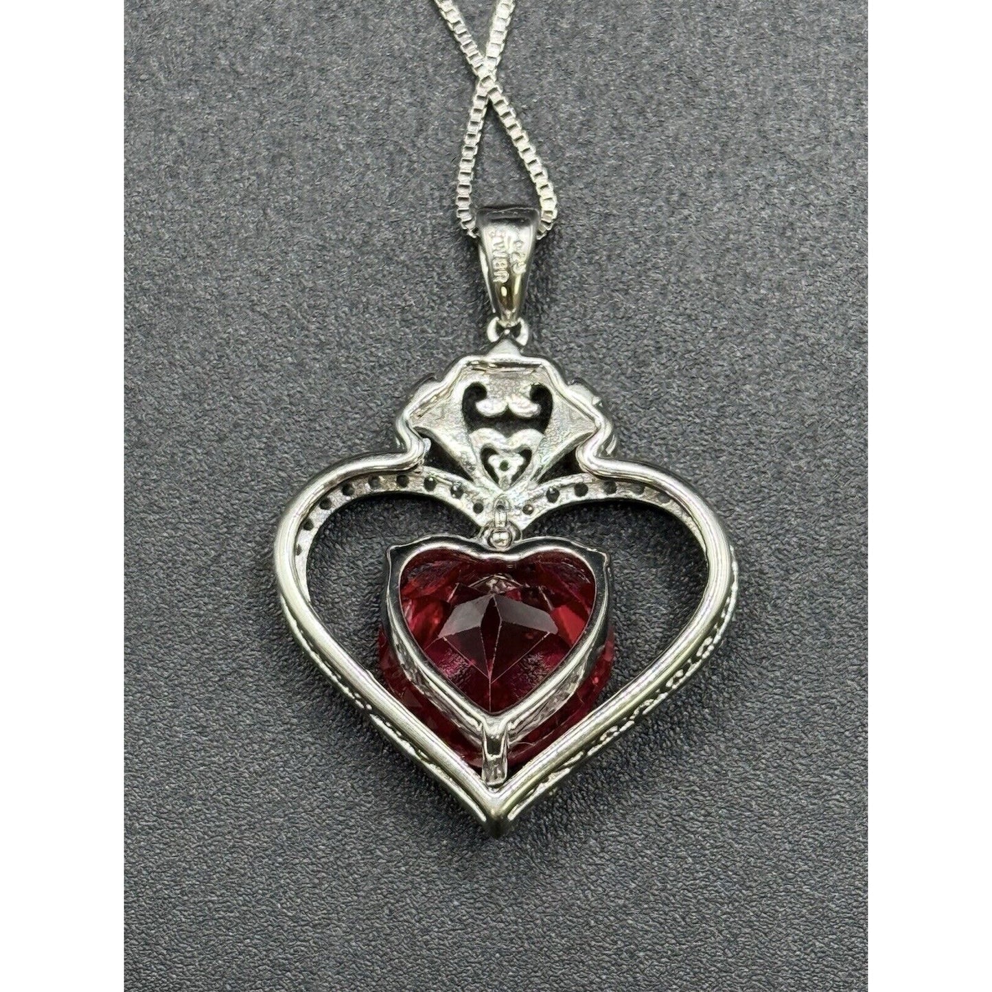 New Sterling Silver Lab Created Ruby White Sapphire Heart Pendant Necklace