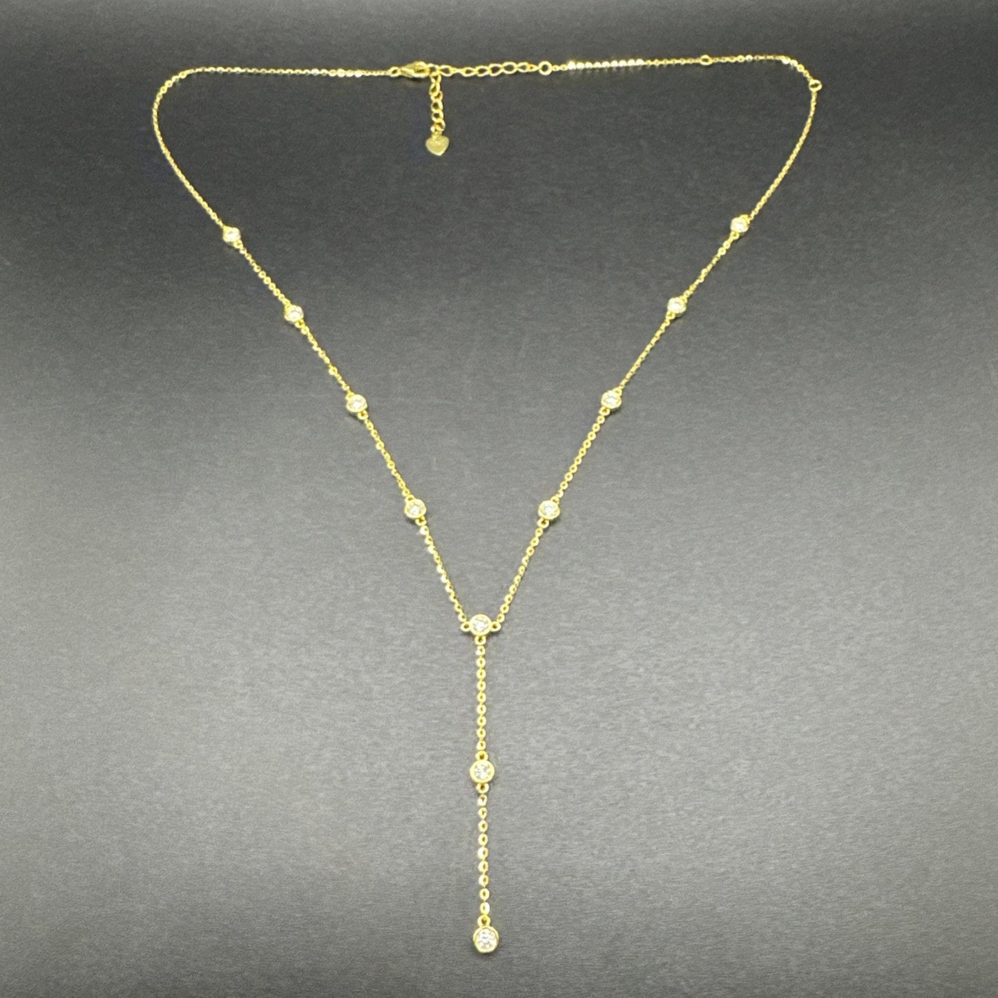 New Condition Gold Sterling Silver 18” Moissanite Station Lariat Necklace