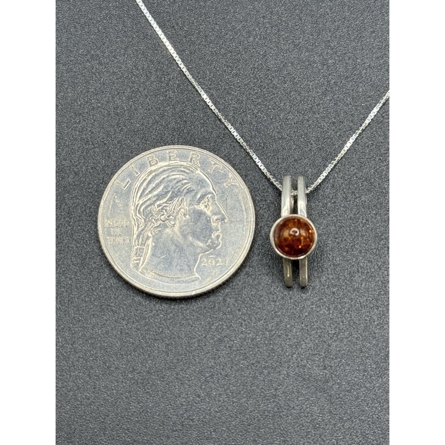 18” Sterling Silver Genuine Amber Dainty Pendant Necklace 925 P3