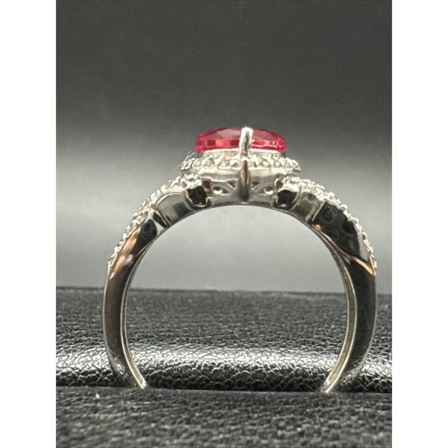 STS Sterling Silver lab Ruby White Sapphire Heart Ring 925 Size 6.5 T7