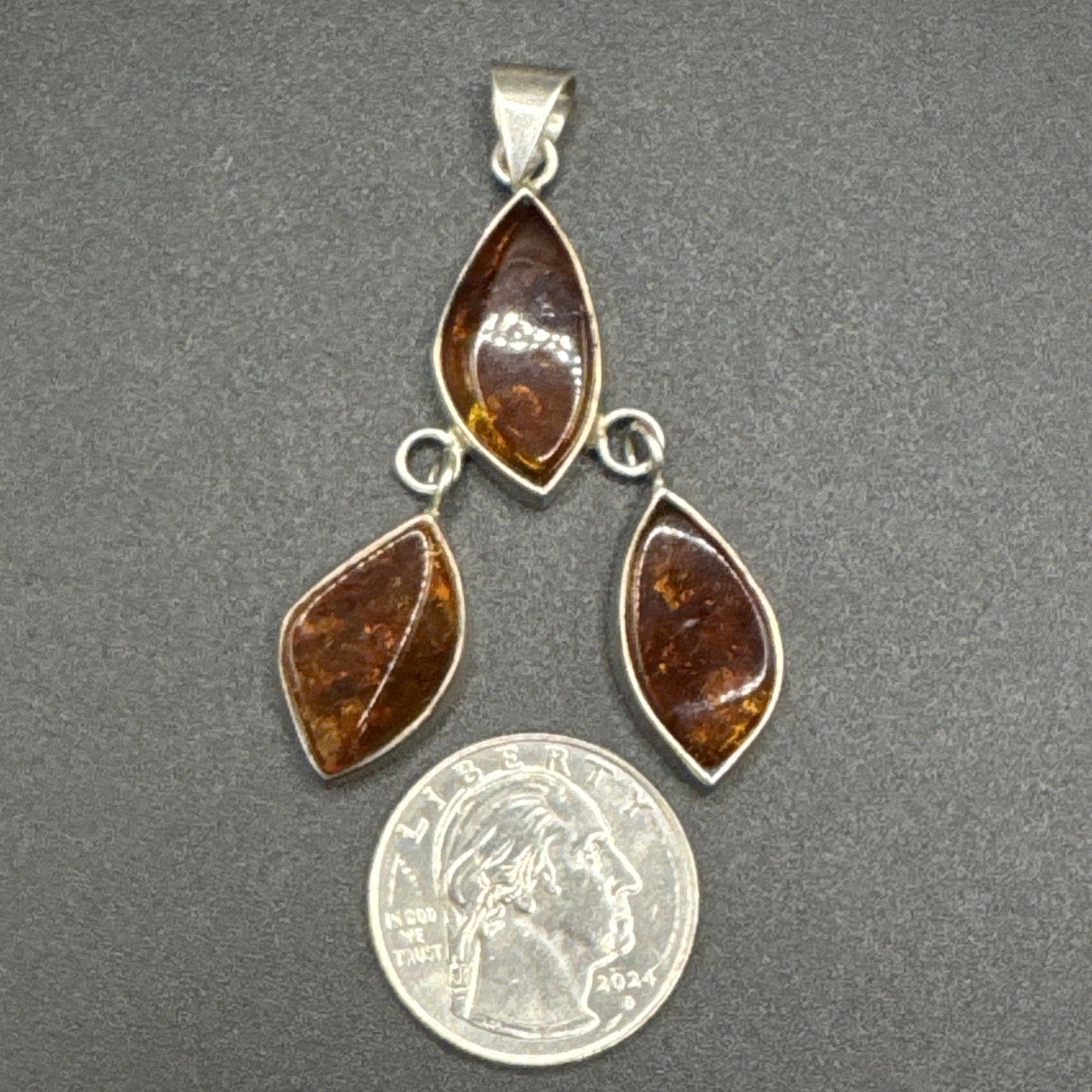 Vintage Sterling Silver Multi Amber Dangle Pendant 925 P2