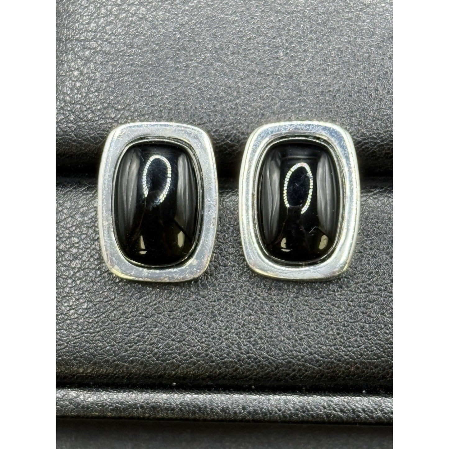 Sterling Silver Onyx 20x15MM Earrings 925 P3