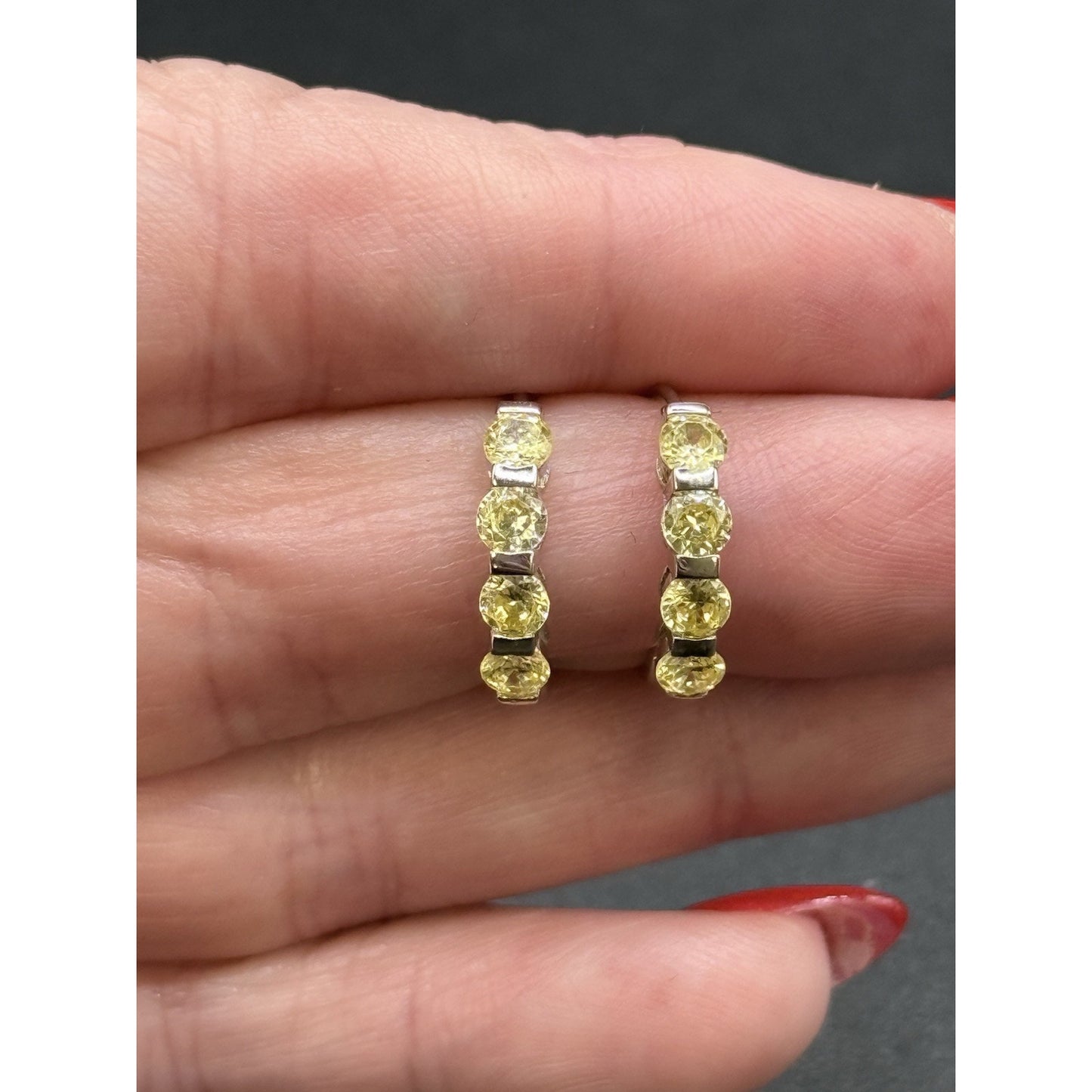 Sterling Silver Excellent Used Condition Yellow C.Z. Hoop Earrings 925