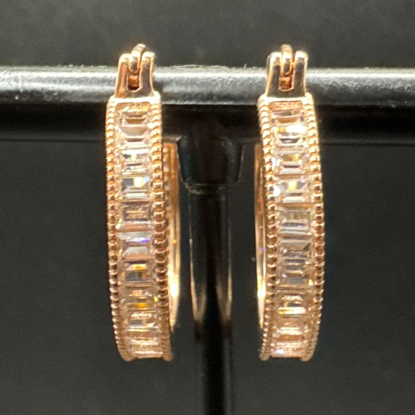 EUC JTV Rose Sterling Silver 20mm CZ Hoops 925 N13