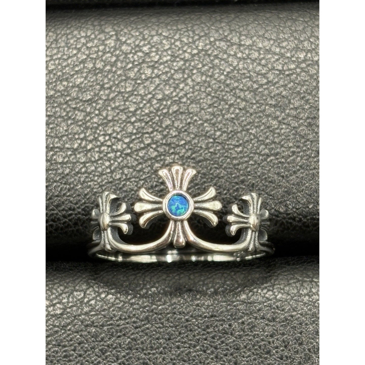 New Condition Sterling Silver Lab Blue Opal Crosses Ring Size 7