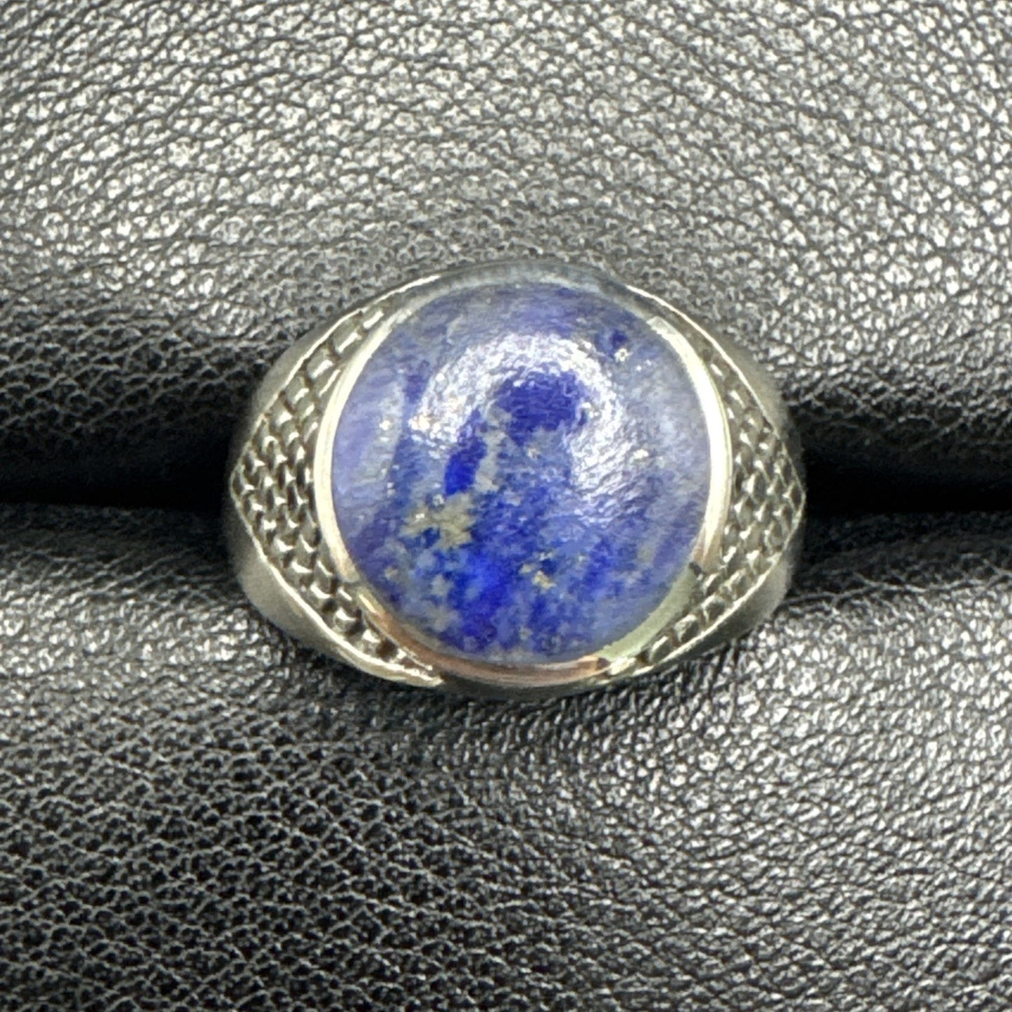 New Condition Sterling Silver Lapis Scales Textured Shank Ring 925 Size 10