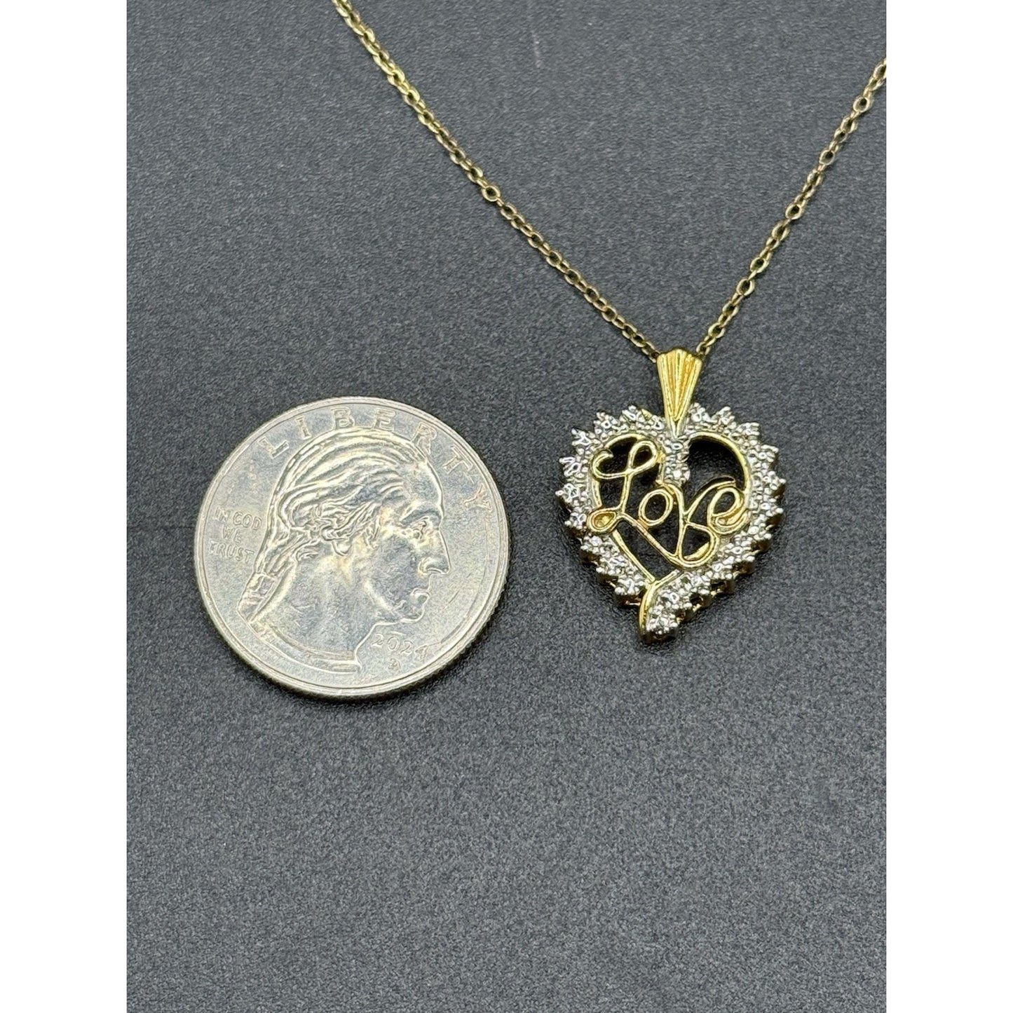 18” Gold Sterling Silver Single Diamond Heart Pendant Necklace P3