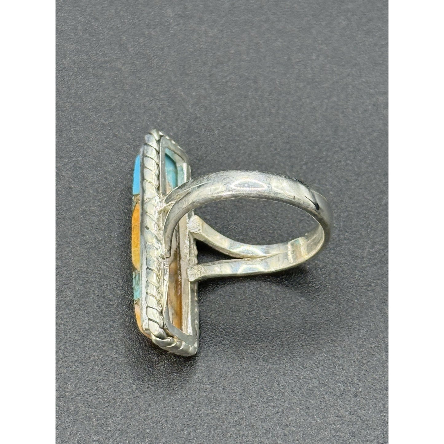 New Condition Sterling Silver Spiny Oyster Turquoise Oblong Ring Size 7.00