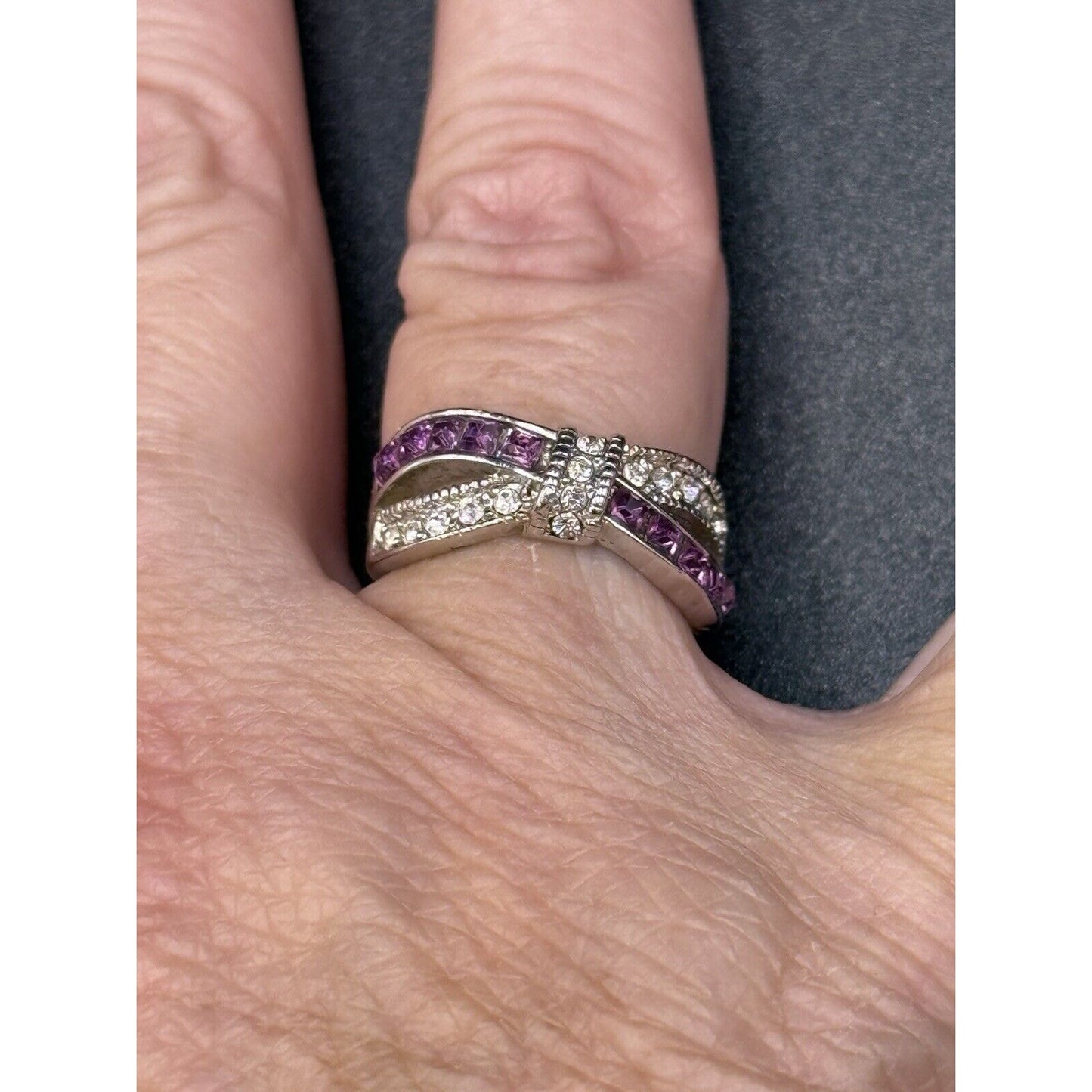 Vintage Sterling Silver Pink Cubic Zirconia Ring Size 6.25 M3