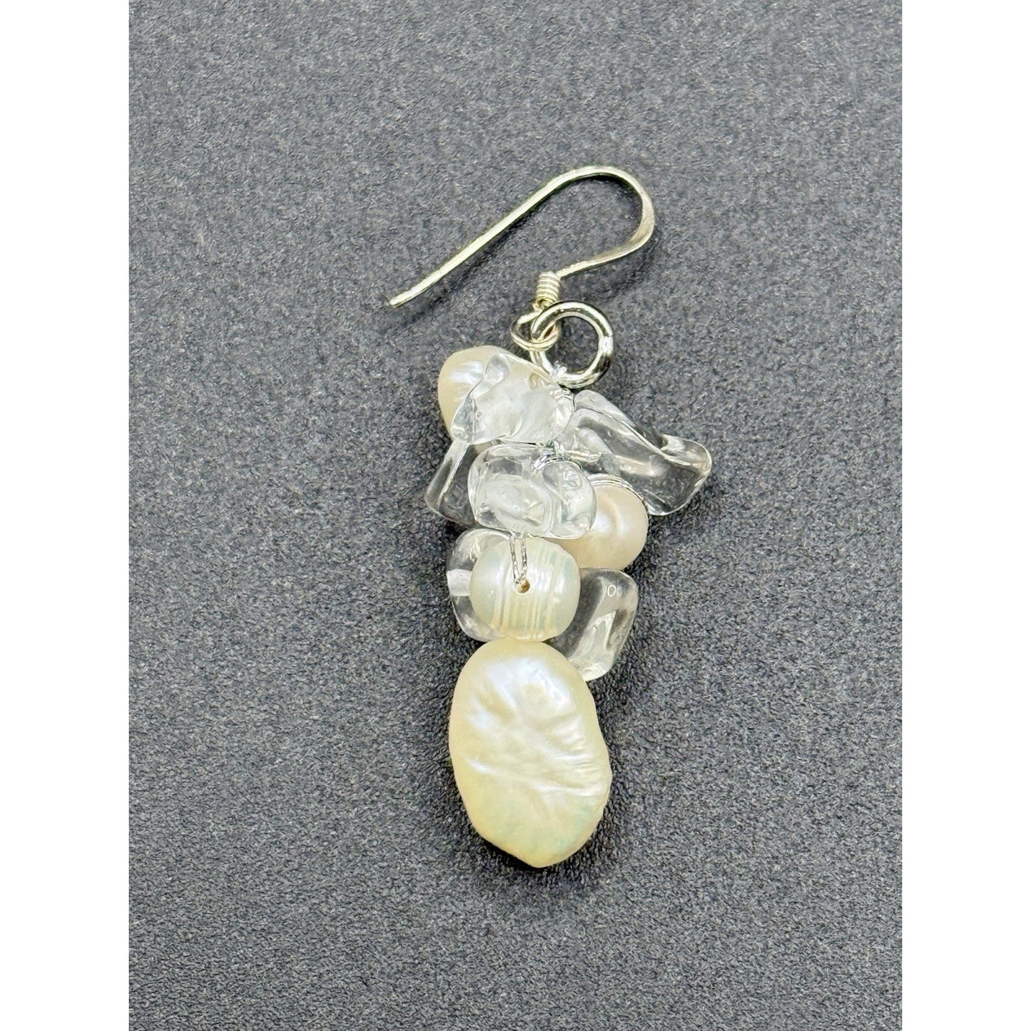 Sterling Silver Genuine Pearl Rock Crystal Cluster Earrings 925 Q16