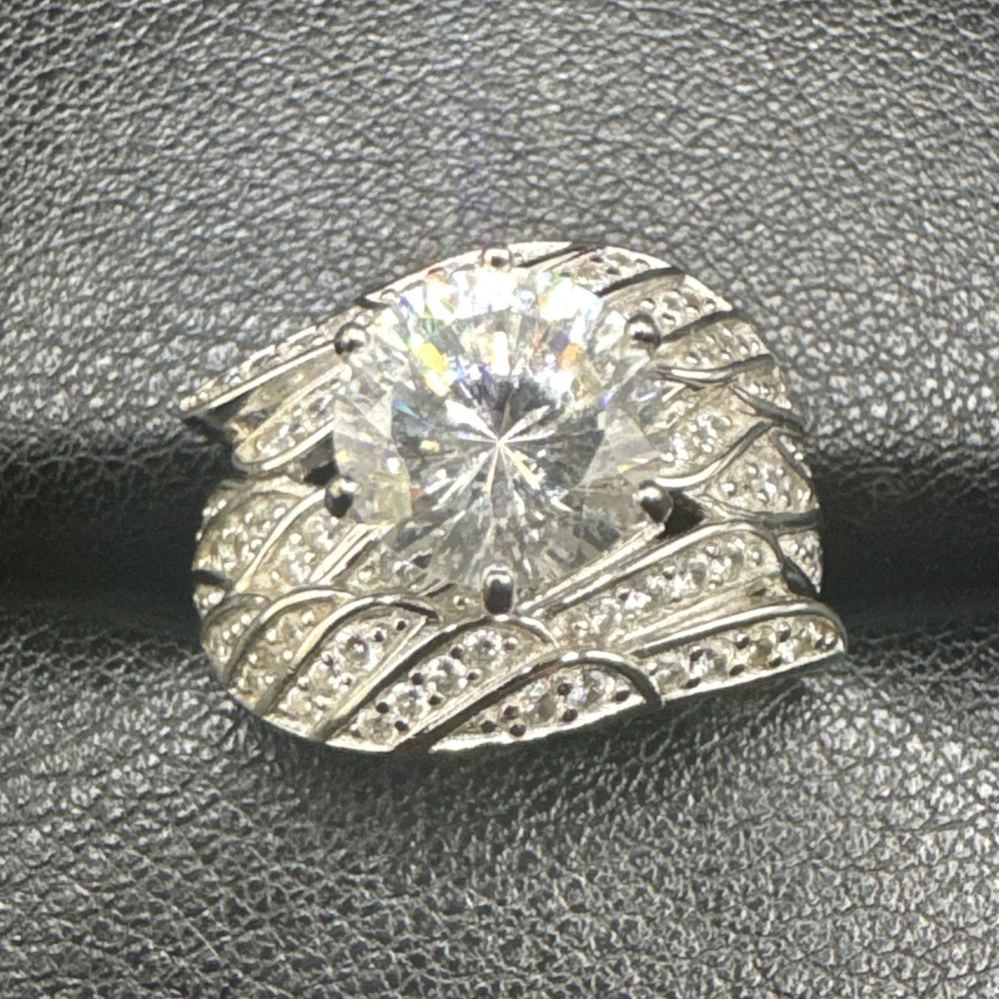 Sterling Silver Angel Wings CZ Statement Ring 925 Size 8 P2