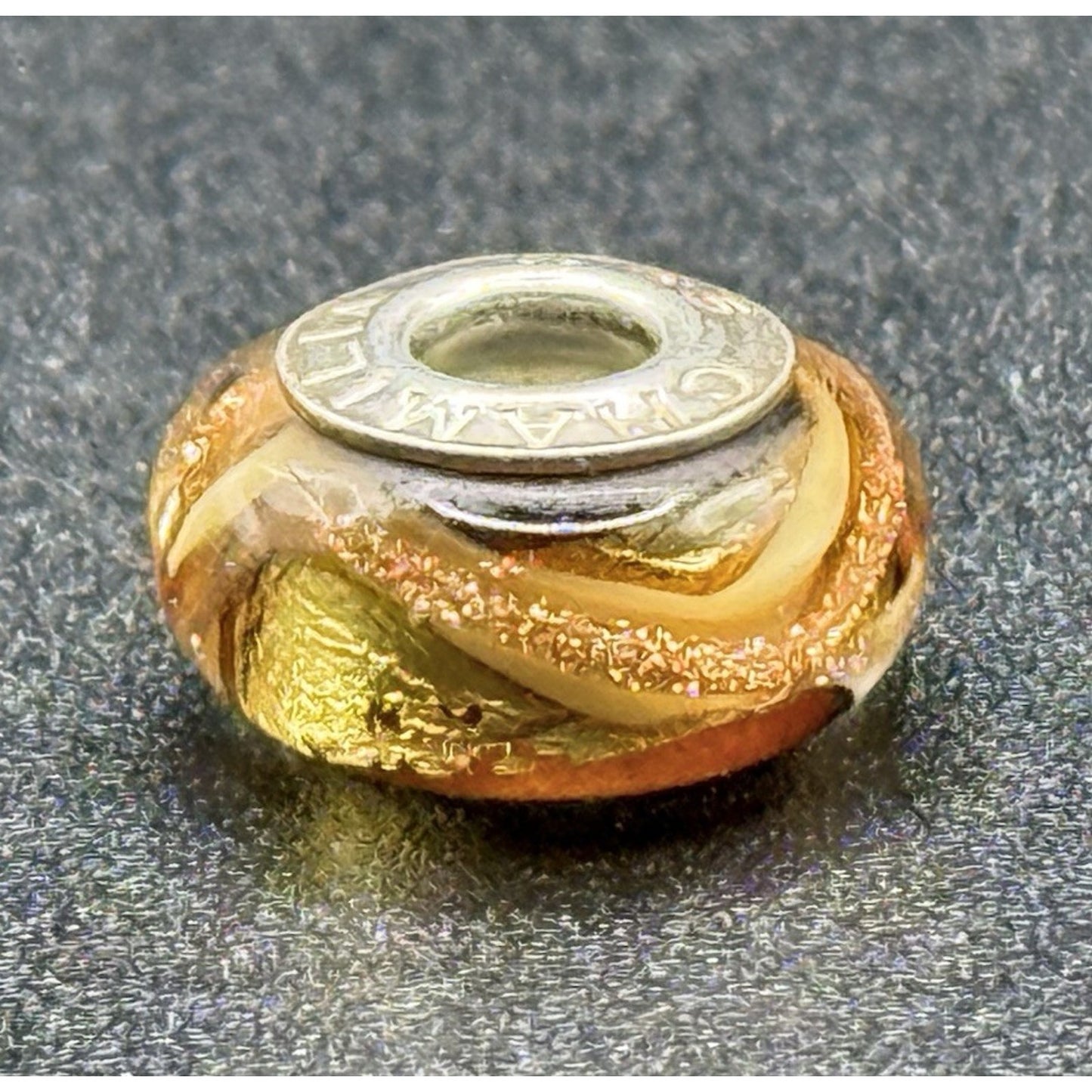 Chamilia Sterling Silver Shimmering Gold Murano Glass Charm #1 P19