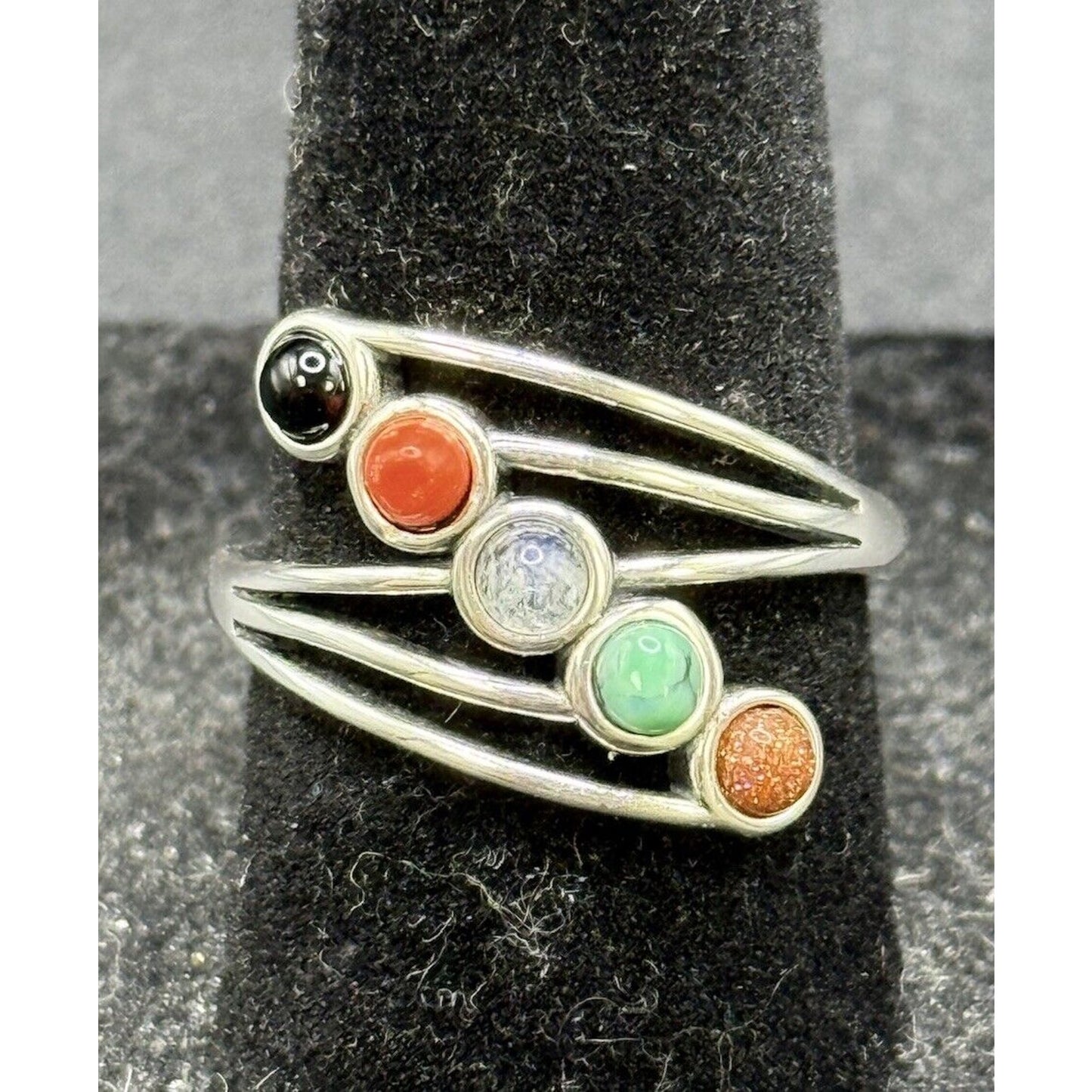 New Condition Sterling Silver Multi Gemstone Ring Size 7.00 Turquoise