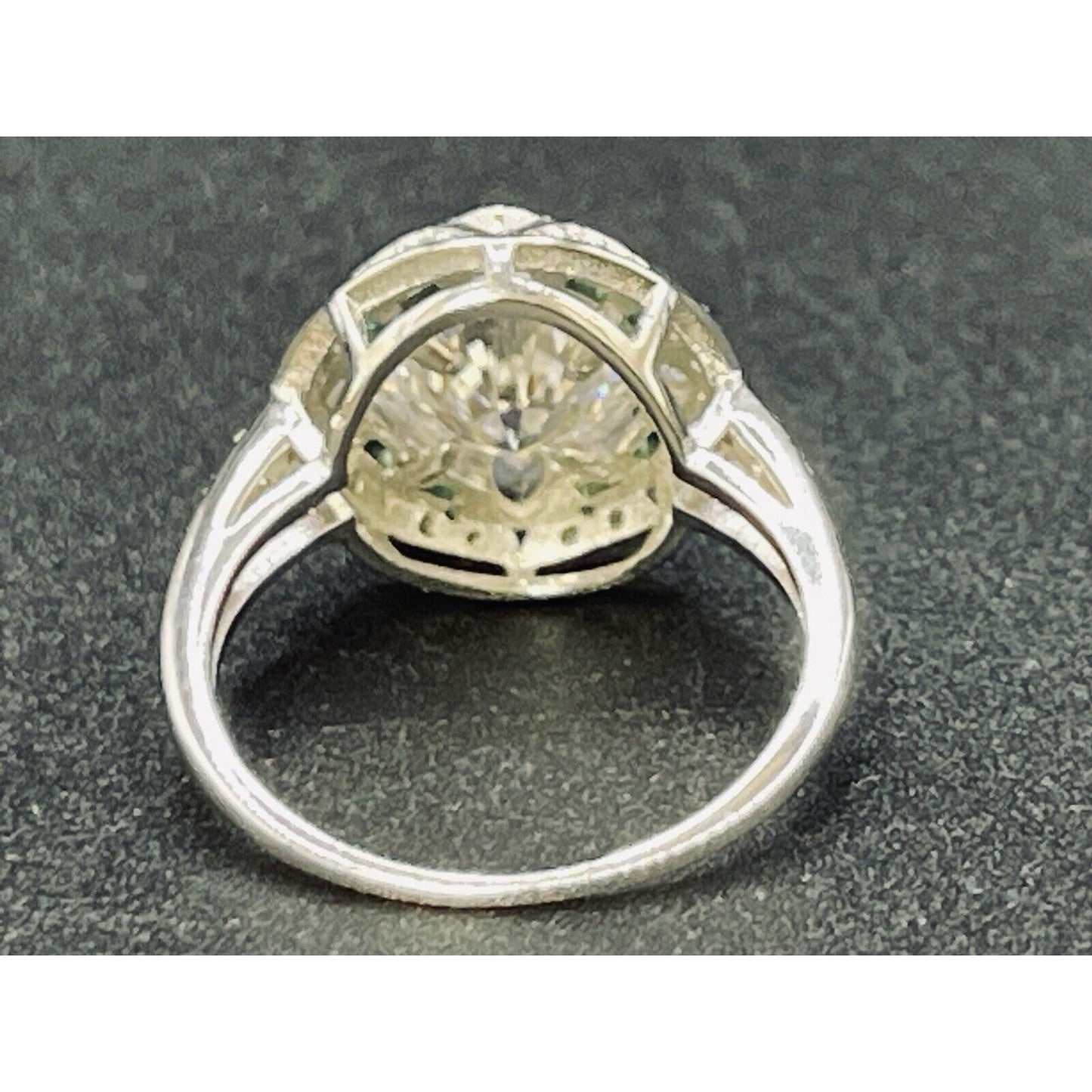 New Condition Sterling Silver Moissanite Center Art Deco Ring Size 7.00 2 Carat