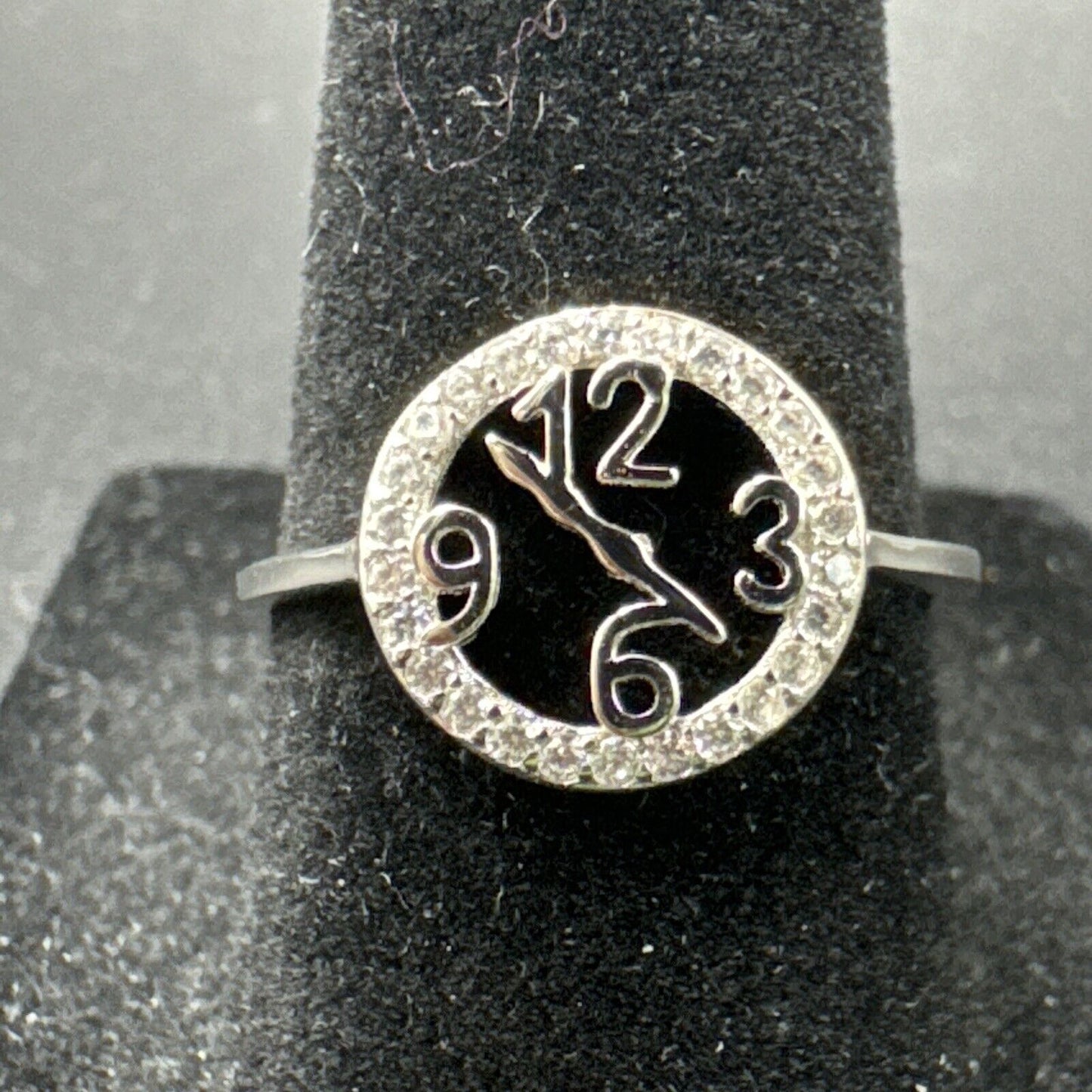 New Condition Sterling Silver CZ Clock Face Ring 925 Size 7