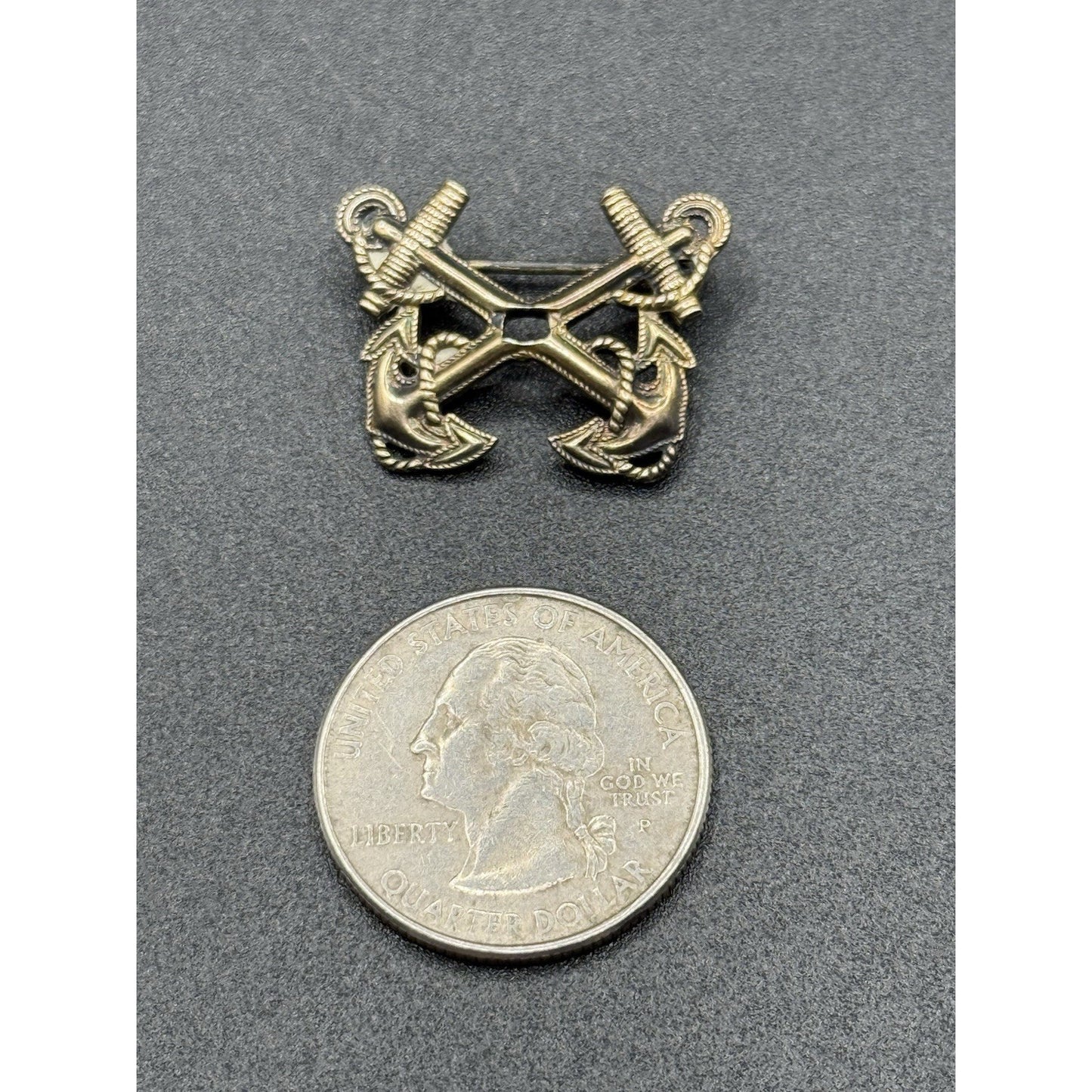 Antique Sterling Silver 10k Gold Filled Anchor Pin Brooch US Navy P19