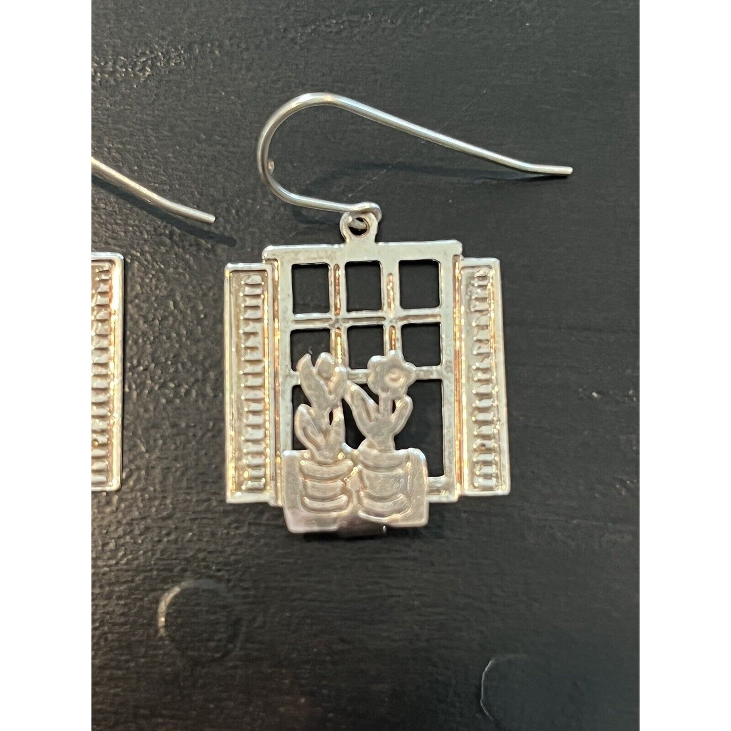Sterling Silver Window Pane Flower Earrings 925 M2