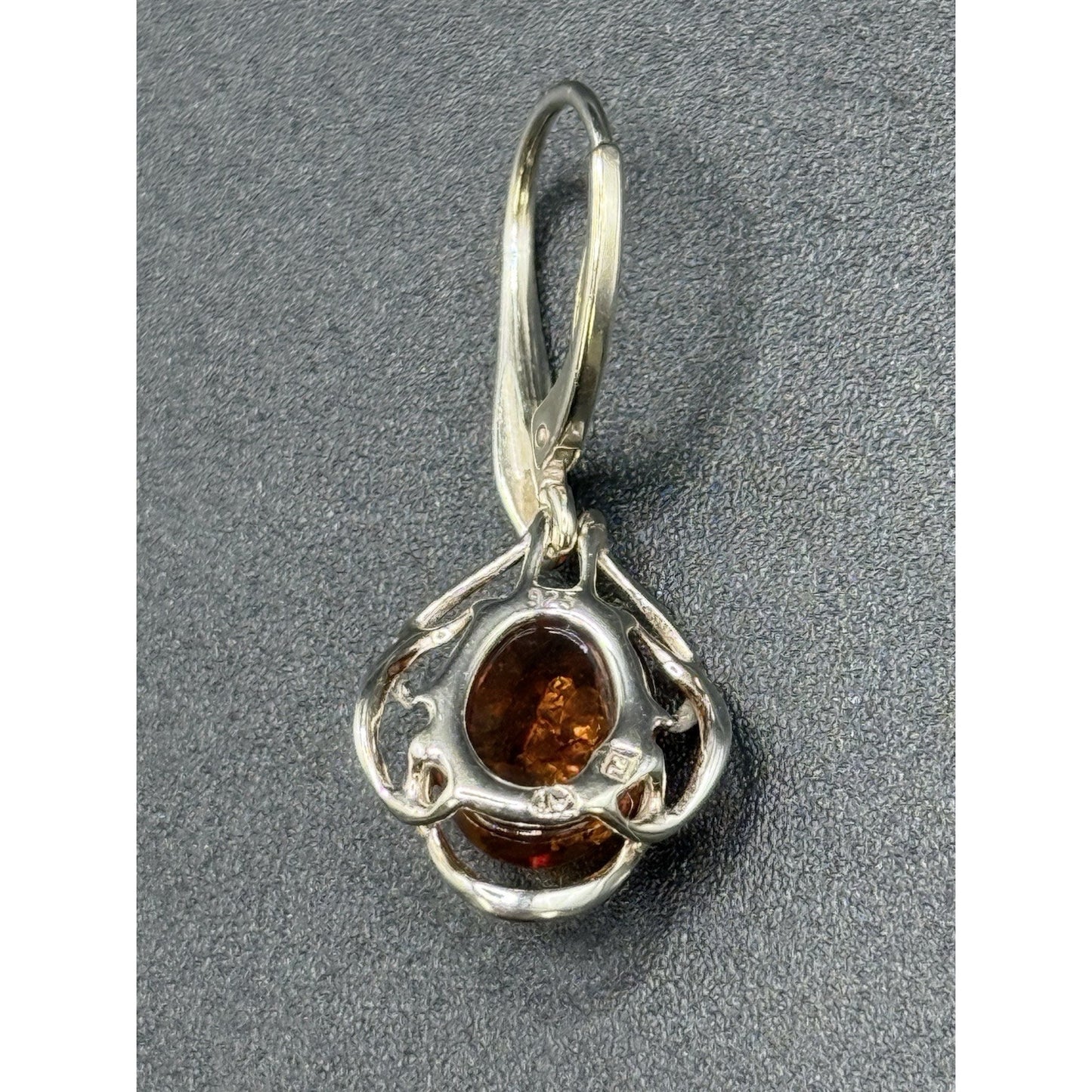 Excellent Used Condition Sterling Silver Amber Dangle Earrings 925 N17