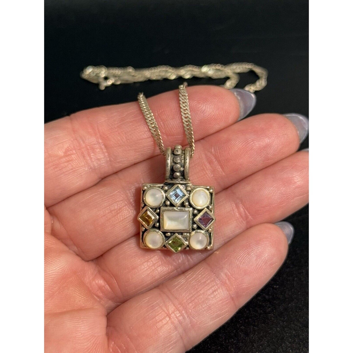 20” Sterling Silver Multi Gemstone Pendant Necklace 925 M23