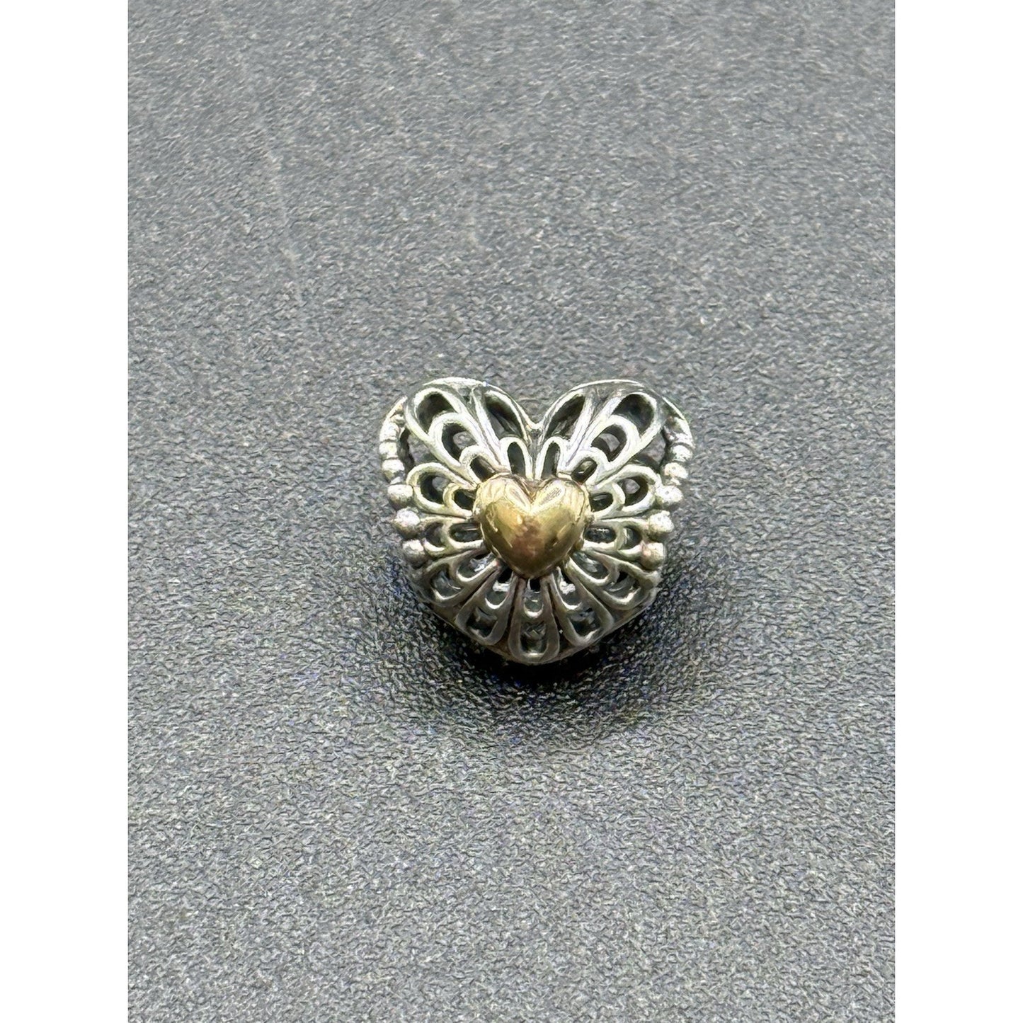 Pandora Open Filigree Dual Tone Sterling Silver & Gold Charm 925 ALE P12