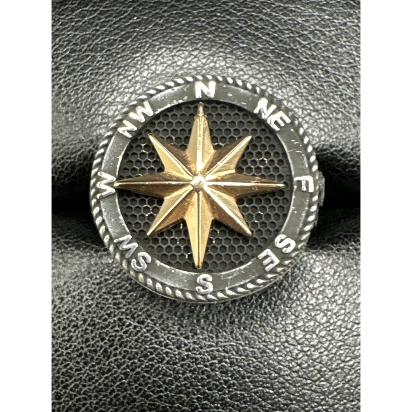 New Condition Sterling Silver Two Tone Compass Ring 925 Size 10 Oxidized