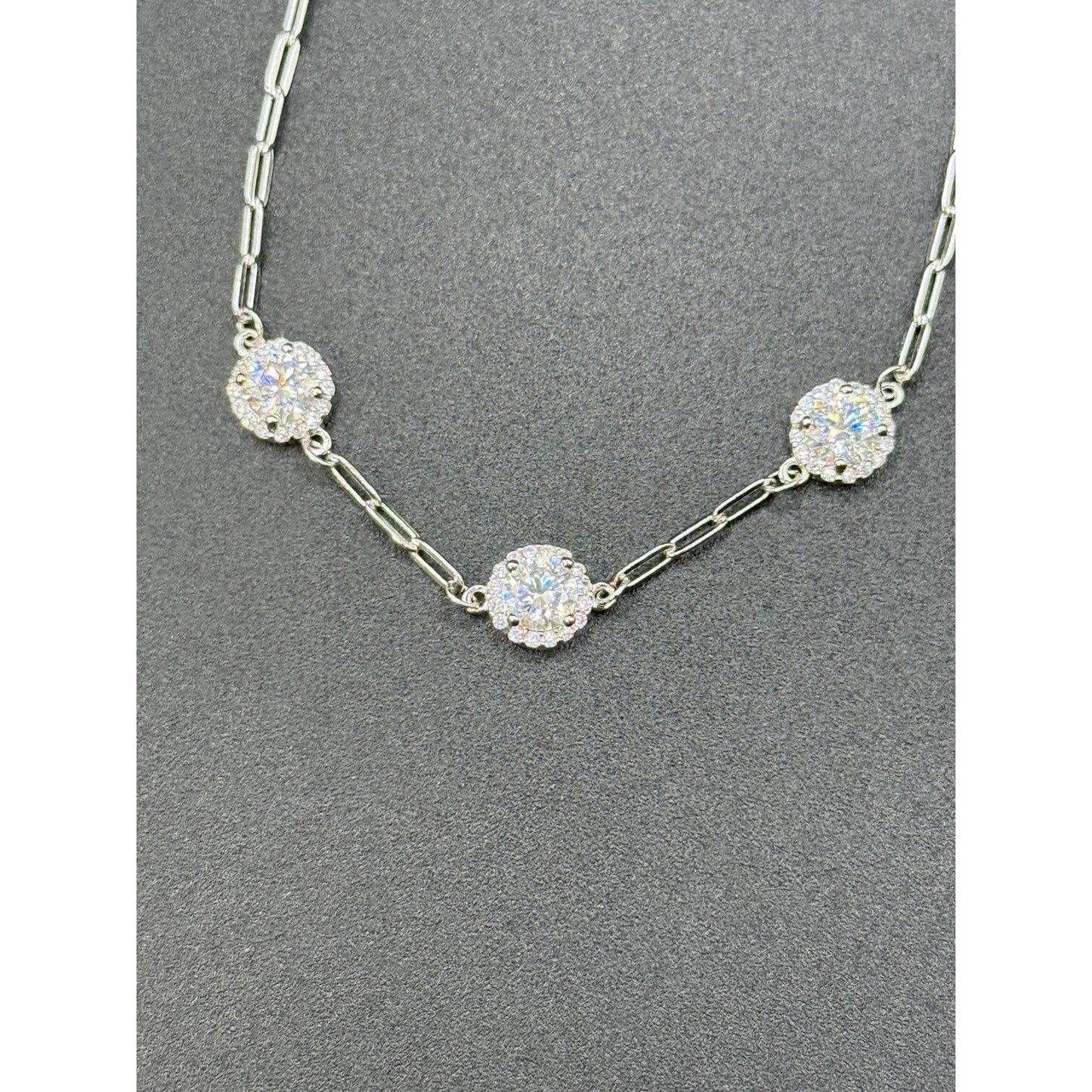 7.25” Sterling Silver Moissanite Station Bracelet GRA Adjustable