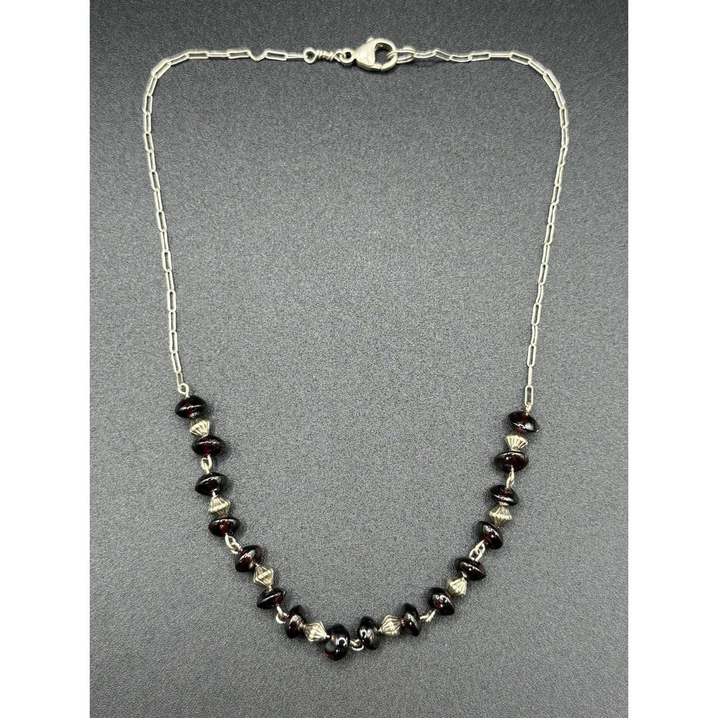 15” Sterling Silver Garnet Rondelle Necklace 925 N13