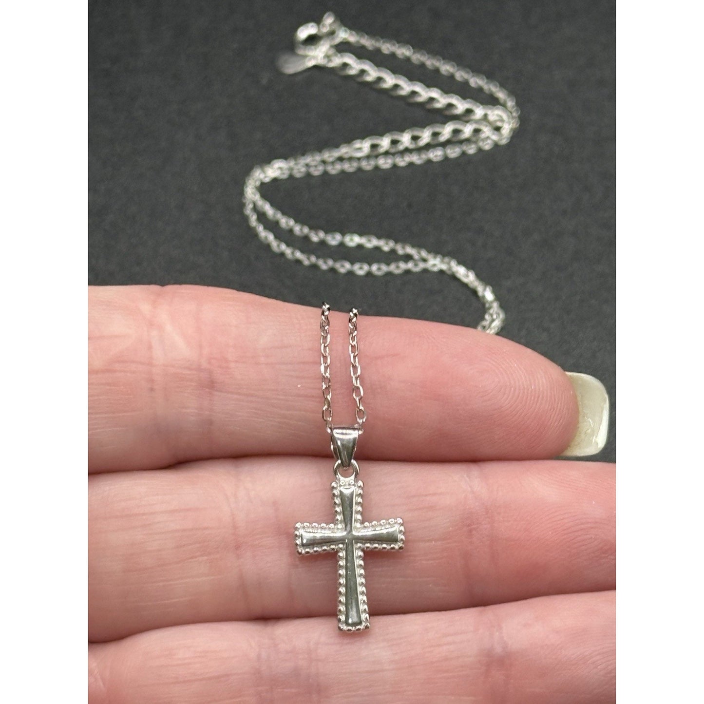 18” New Condition Sterling Silver Cross Bead Pendant Necklace 925