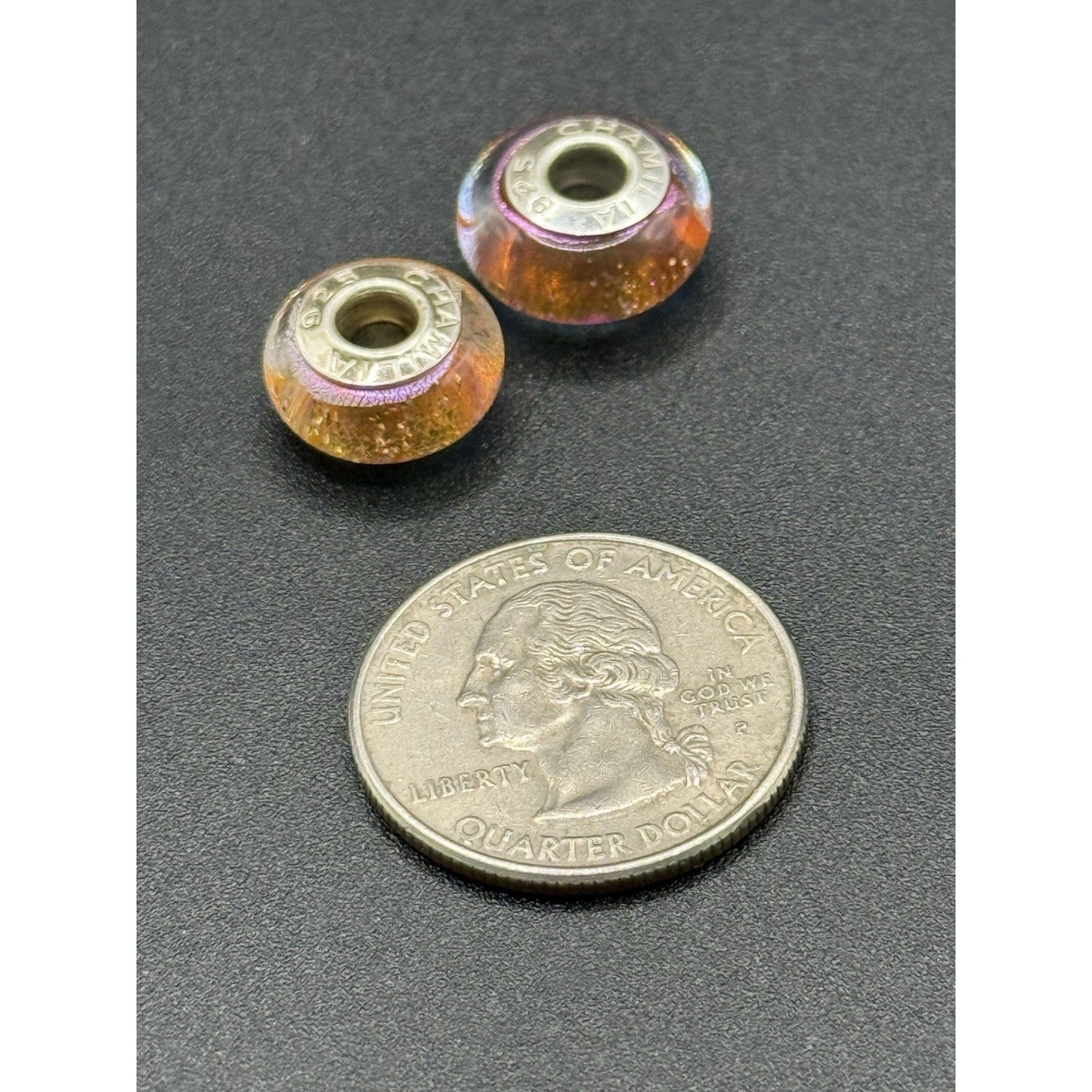 (2) Chamilia Sterling Silver Pink Coral Murano Glass Charm P20