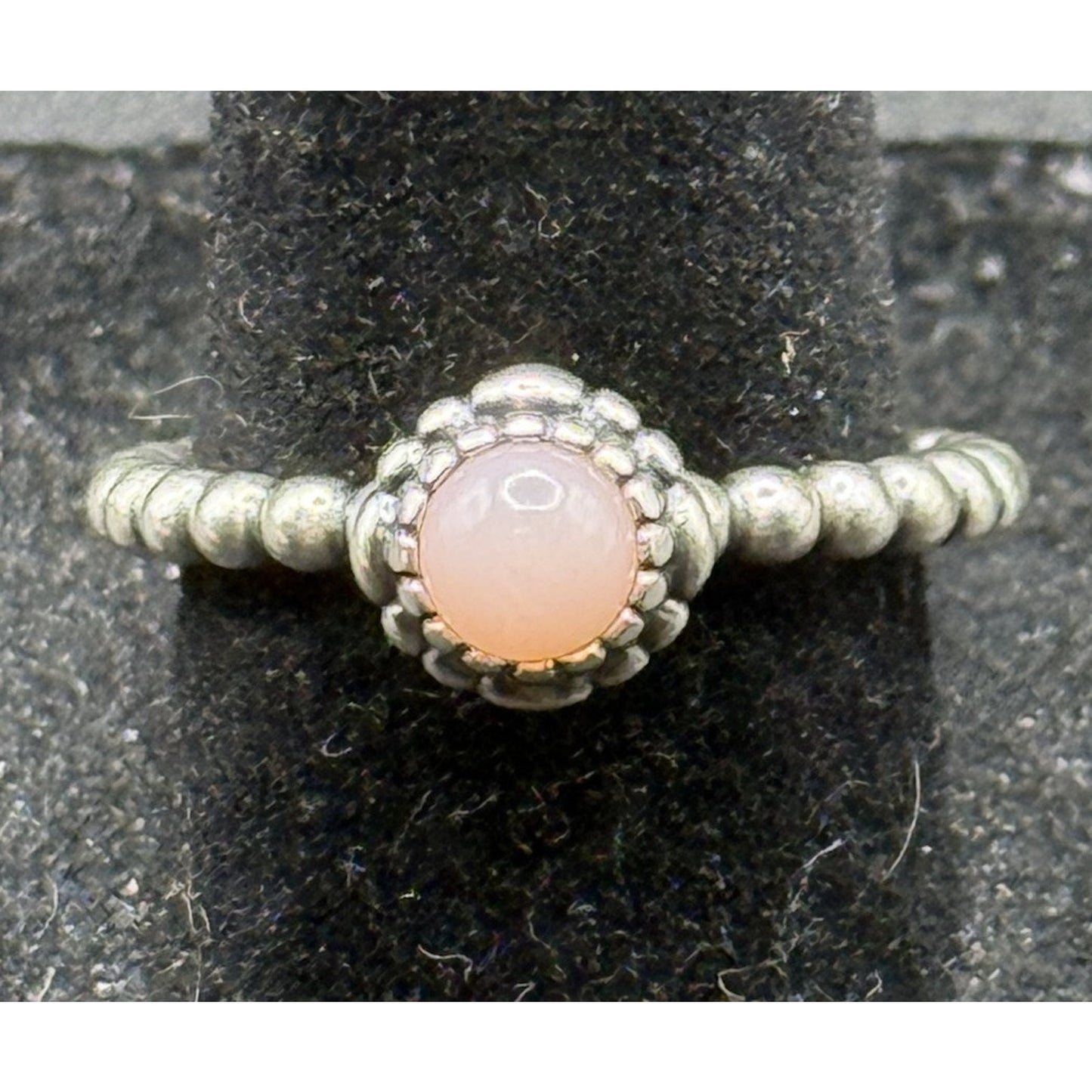 Pandora Sterling Silver Rose Quartz Ring Size 7.75 ALE N19
