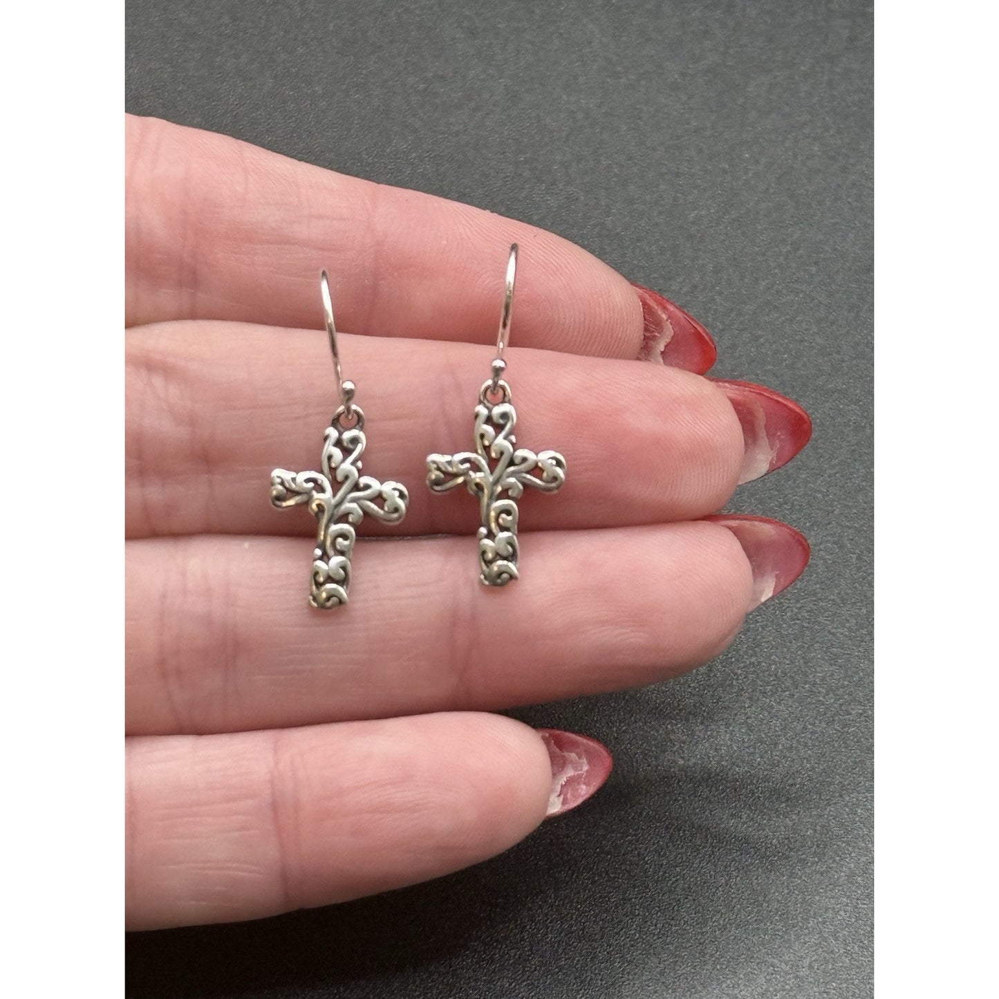 New Condition Sterling Silver Scroll Cross Dangle Earrings 925
