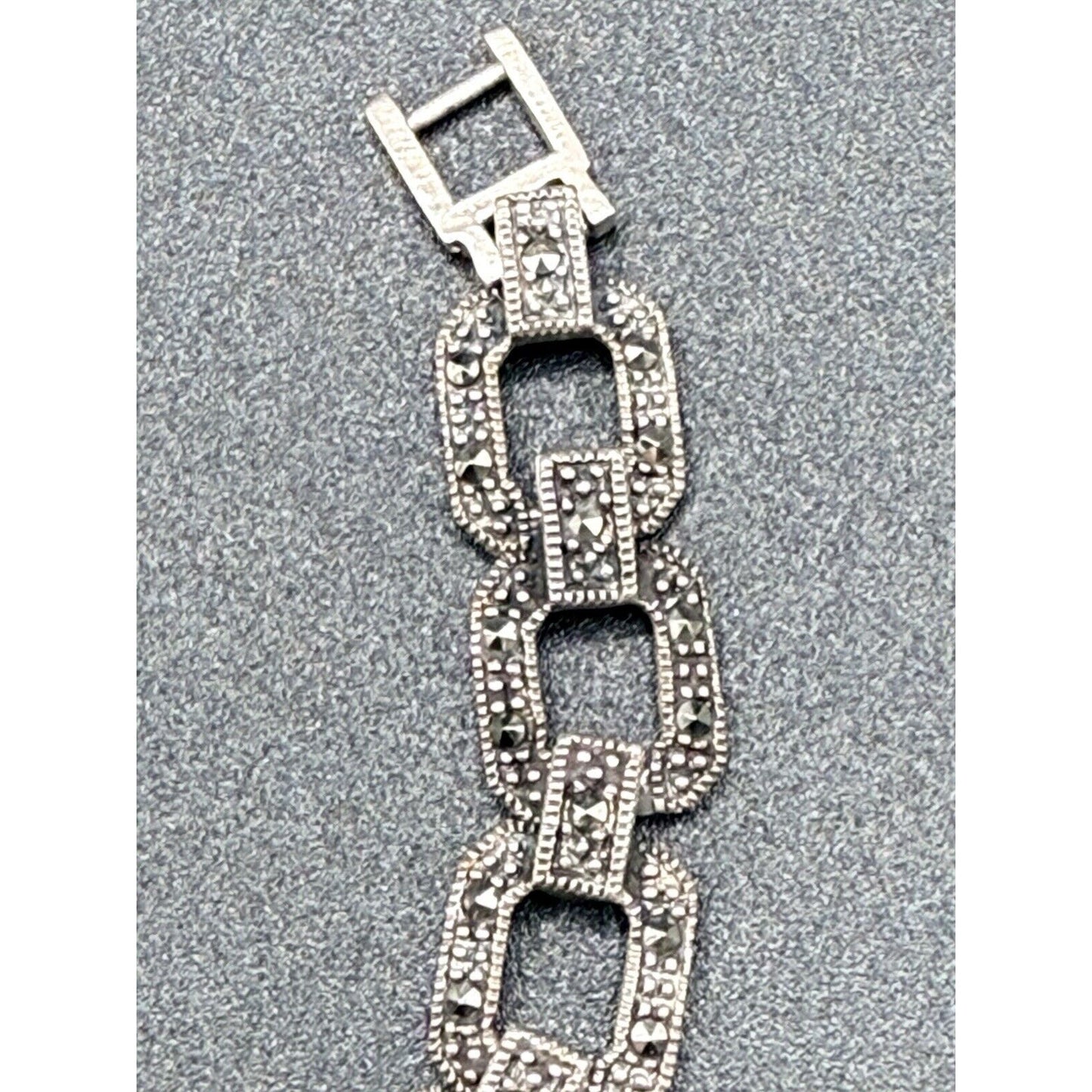 Vintage Sterling Silver Marcasite Link Bracelet 7.75” 23 Grams M8