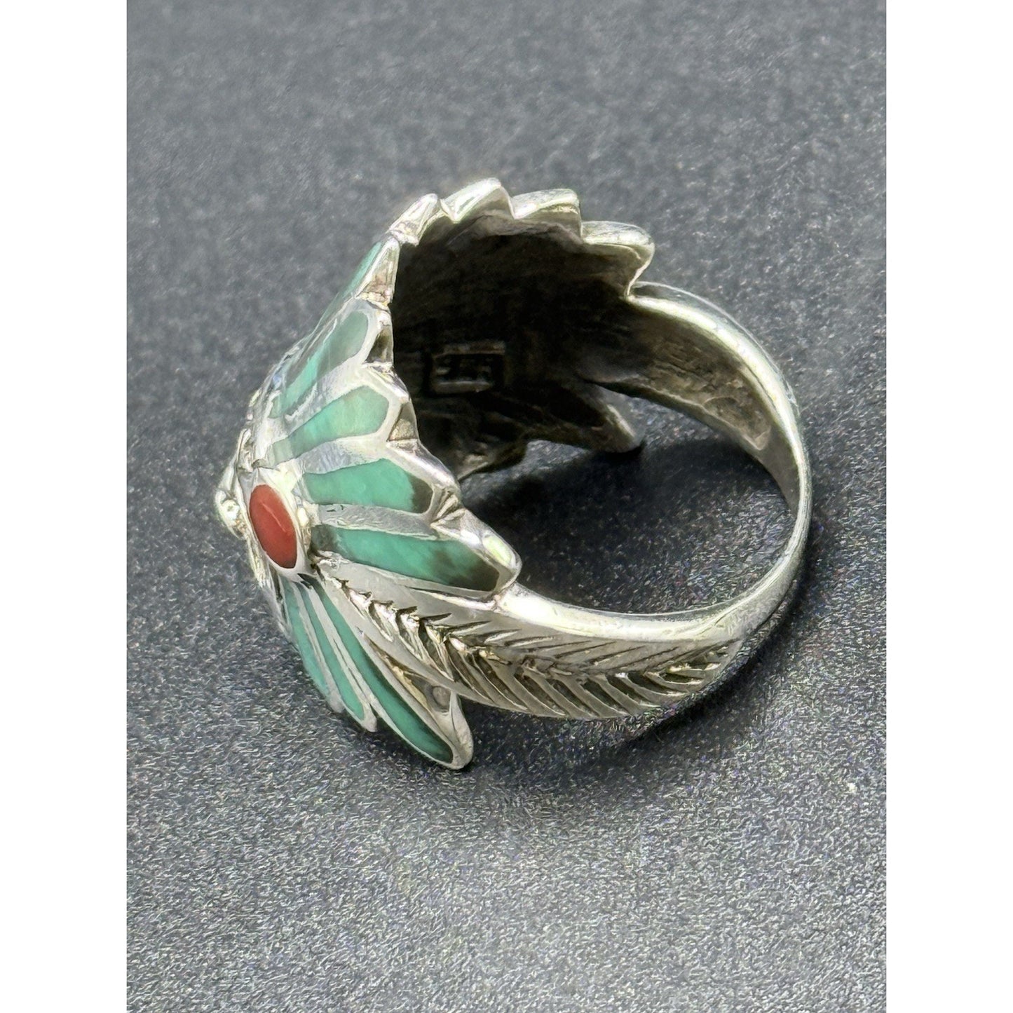 New Condition Sterling Silver Multi Turquoise Chief Ring Size 7.75