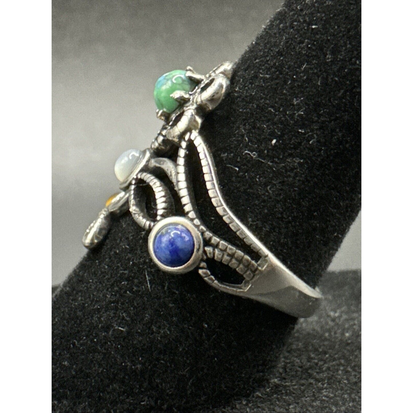 New Condition Sterling Silver Multi Gemstone Flower Vine Ring 925 Size 7