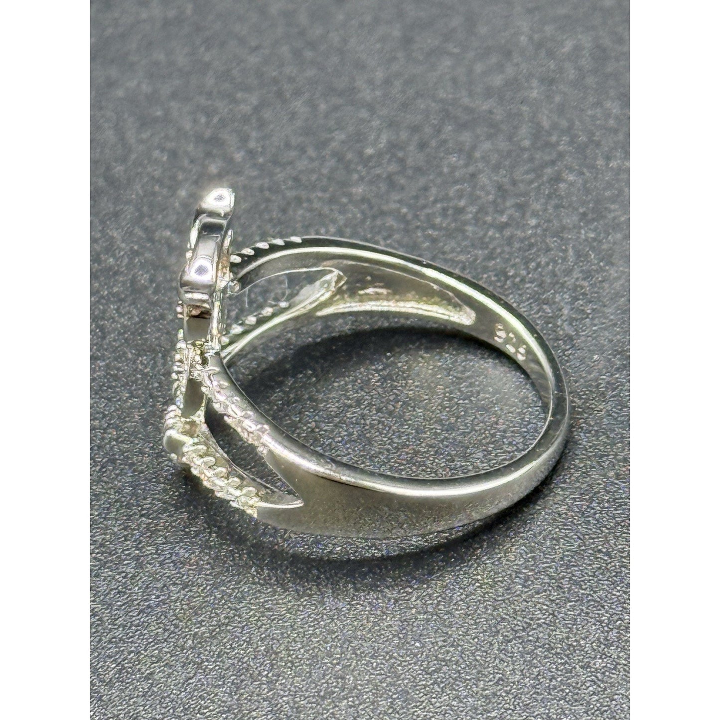 New Condition Sterling Silver Cubic Zirconia Owl Ring Size 7.00