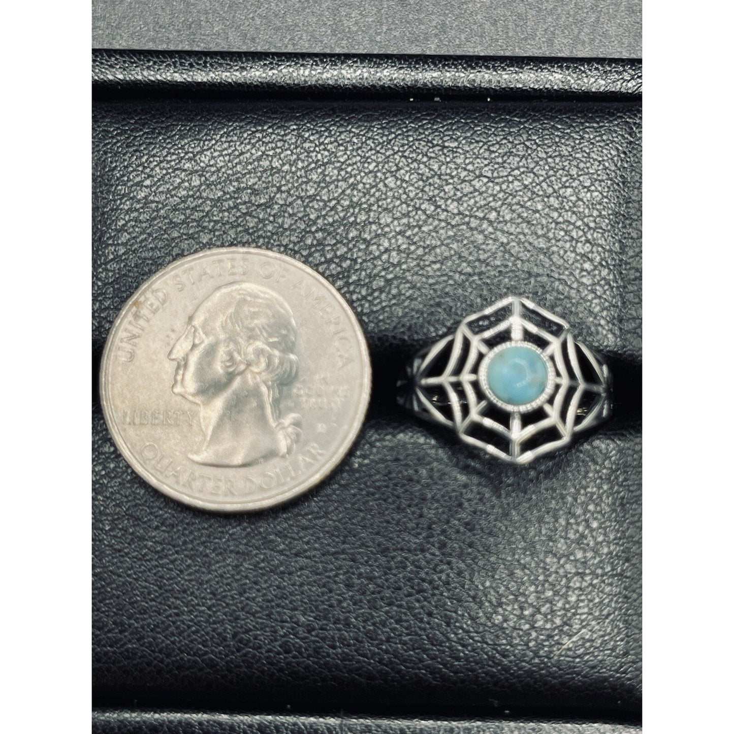 New Condition Sterling Silver Genuine Turquoise Spiderweb Ring Size 7.00