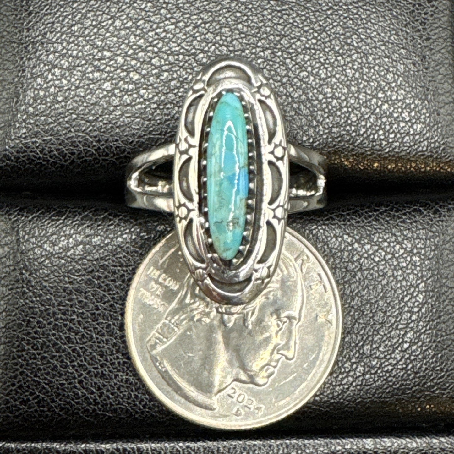 New Condition Sterling Silver Turquoise Ring 925 Size 9.75 Sun Moon Bezel