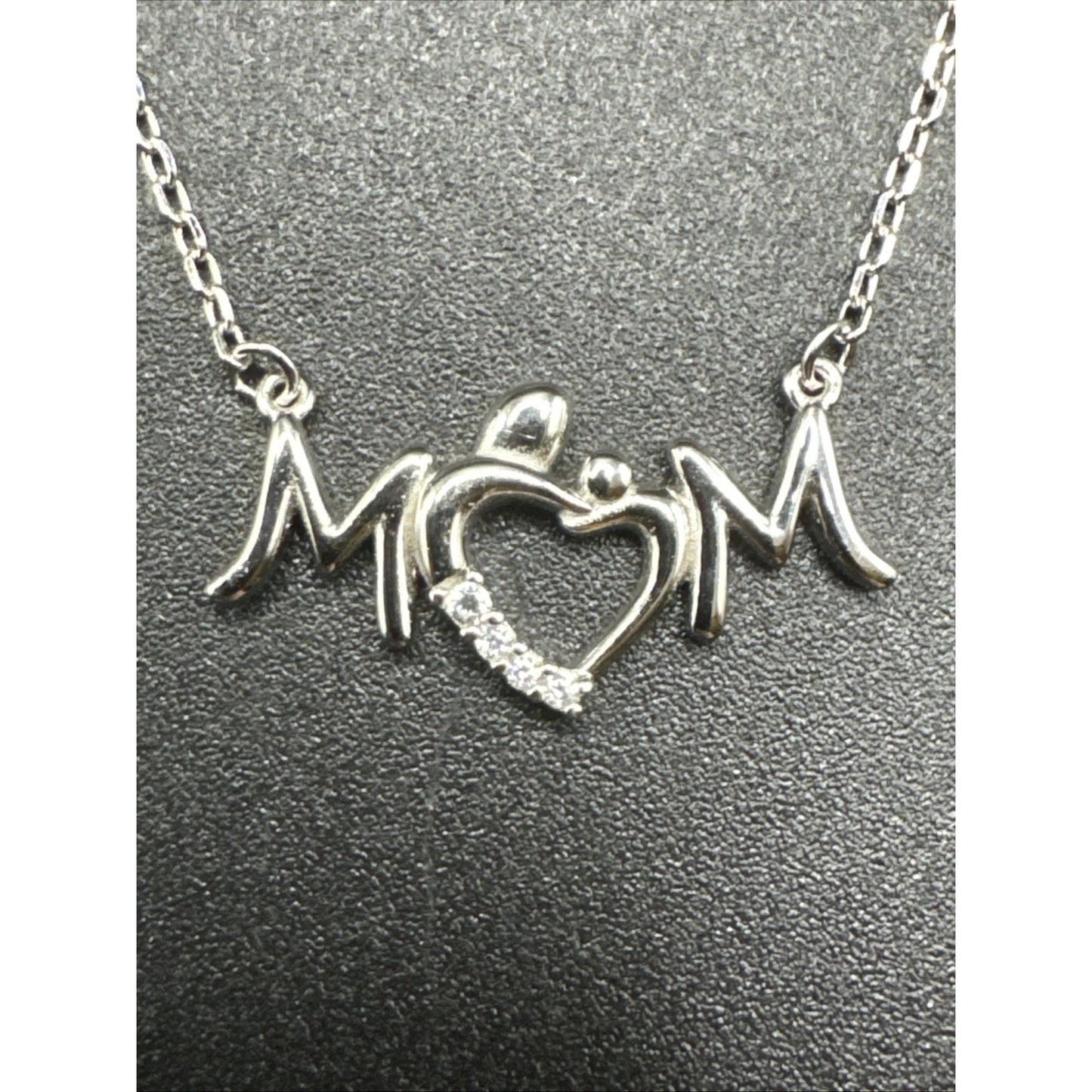 18” New Condition Sterling Silver CZ Mom Pendant Necklace 925