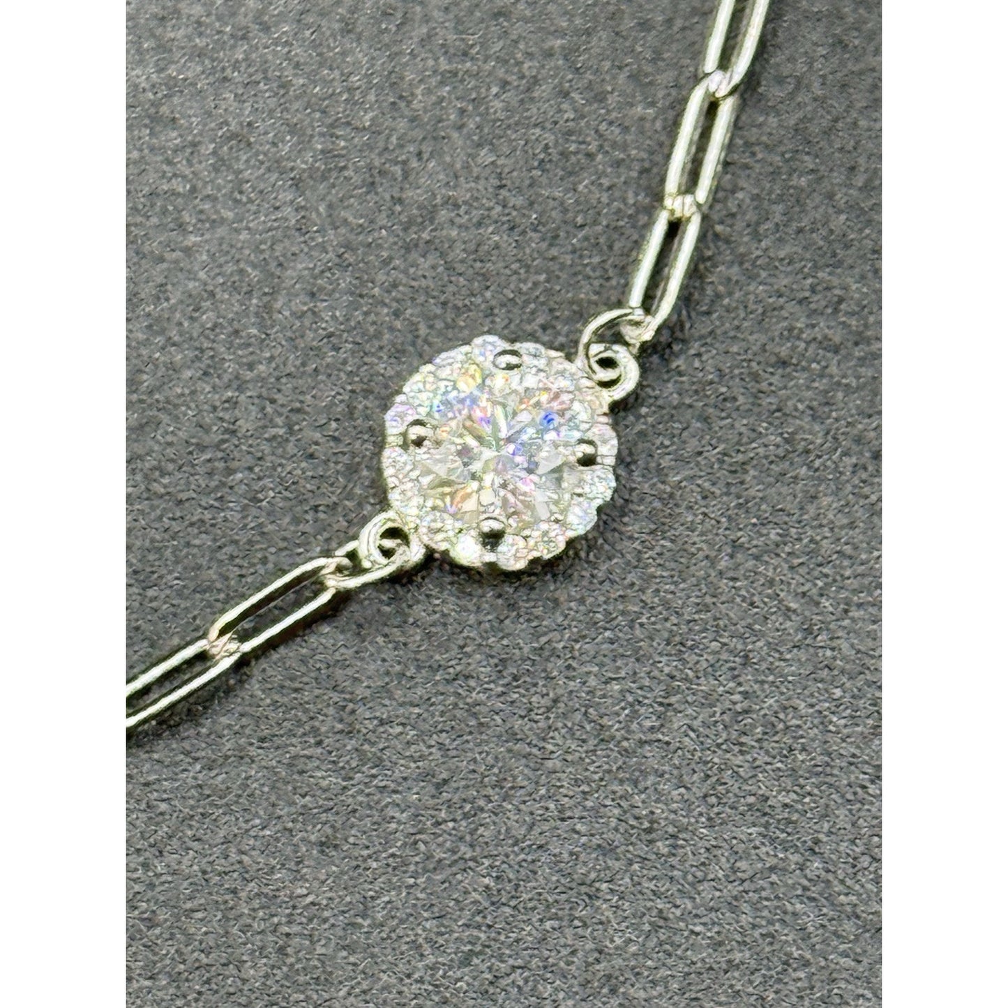 7.25” Sterling Silver Moissanite Station Bracelet GRA Adjustable