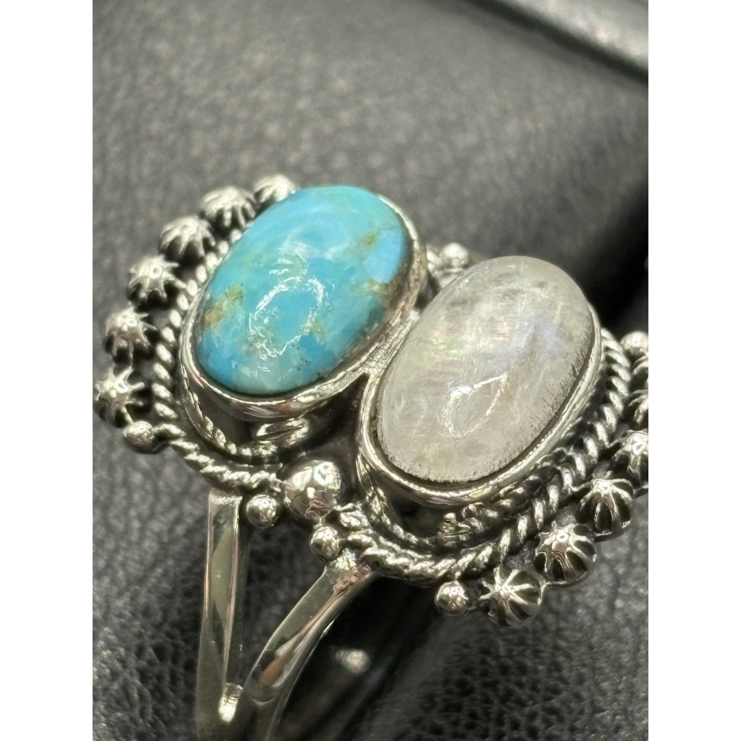 New Condition Sterling Silver Moonstone Turquoise Ring Size 10 925